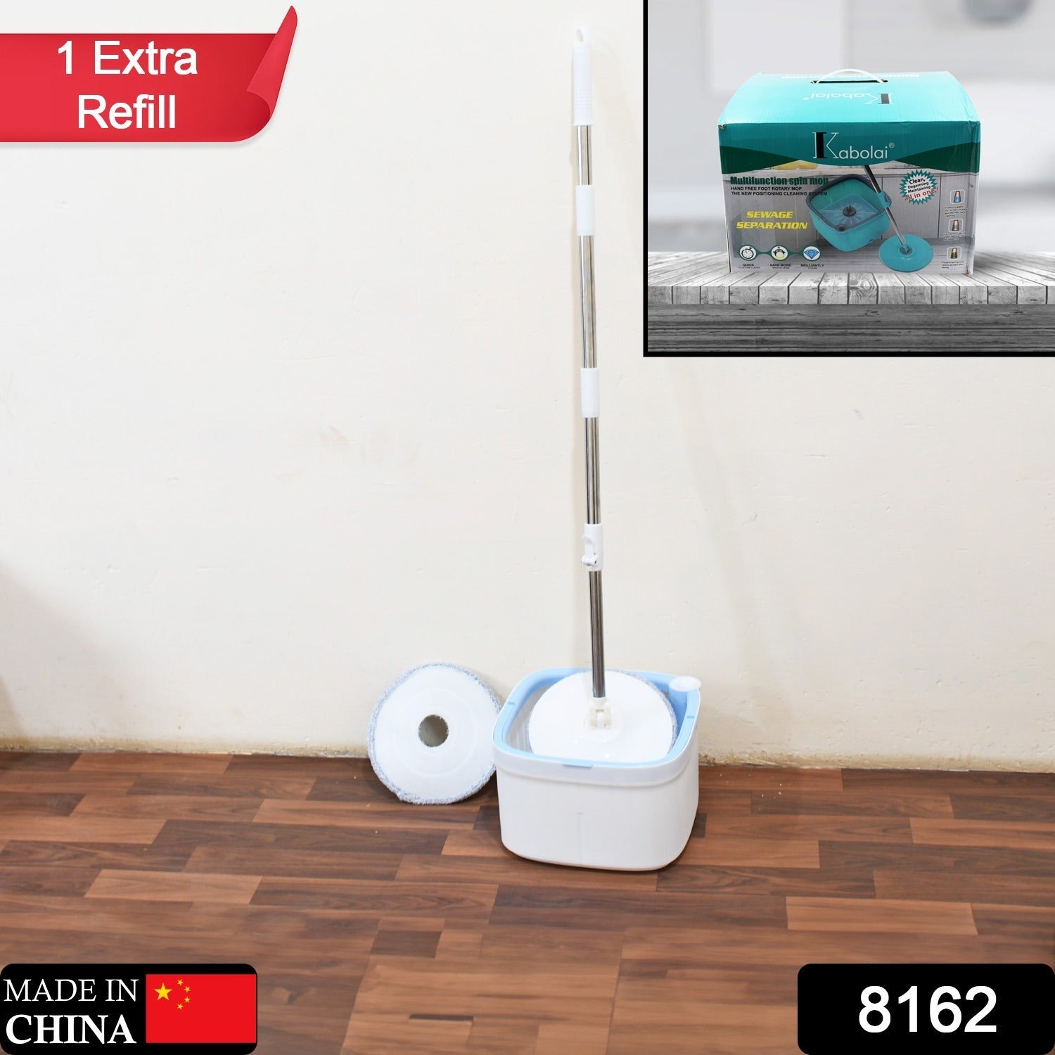Round Shape Mop Head  with 1 Pad Extra Clean Water Spin Mop with Separate Water Bucket, Suitable for All Types of Flooring, Separates Dirty and Clean Water, Wet - Bhavnagar Deodap