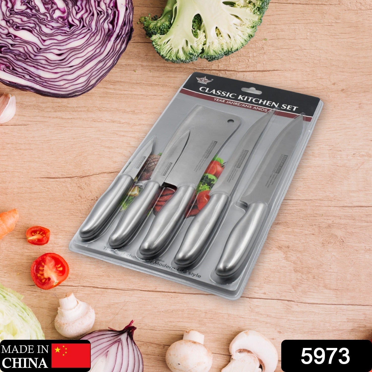 Big Size Professional Sharp Durable Quality Pack of 5 Kitchen Knives Set Basic Kitchen Tools-Stainless Steel Kitchen Gadgets (5 Pc Set) - Bhavnagar Deodap