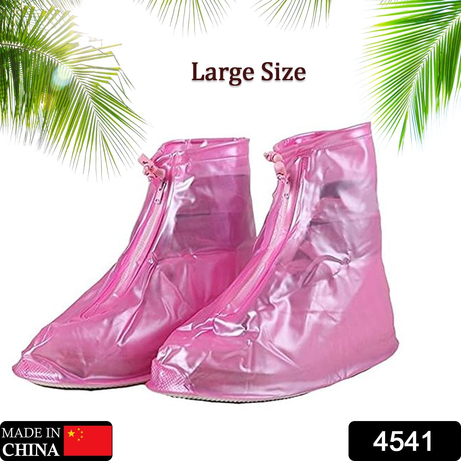 Plastic Shoes Cover Reusable Anti-Slip Boots Zippered Overshoes Covers Pink, Transparent Waterproof Snow Rain Boots for Kids/Adult Shoes, for Rainy Season (L Size1 Pairs) - Bhavnagar Deodap