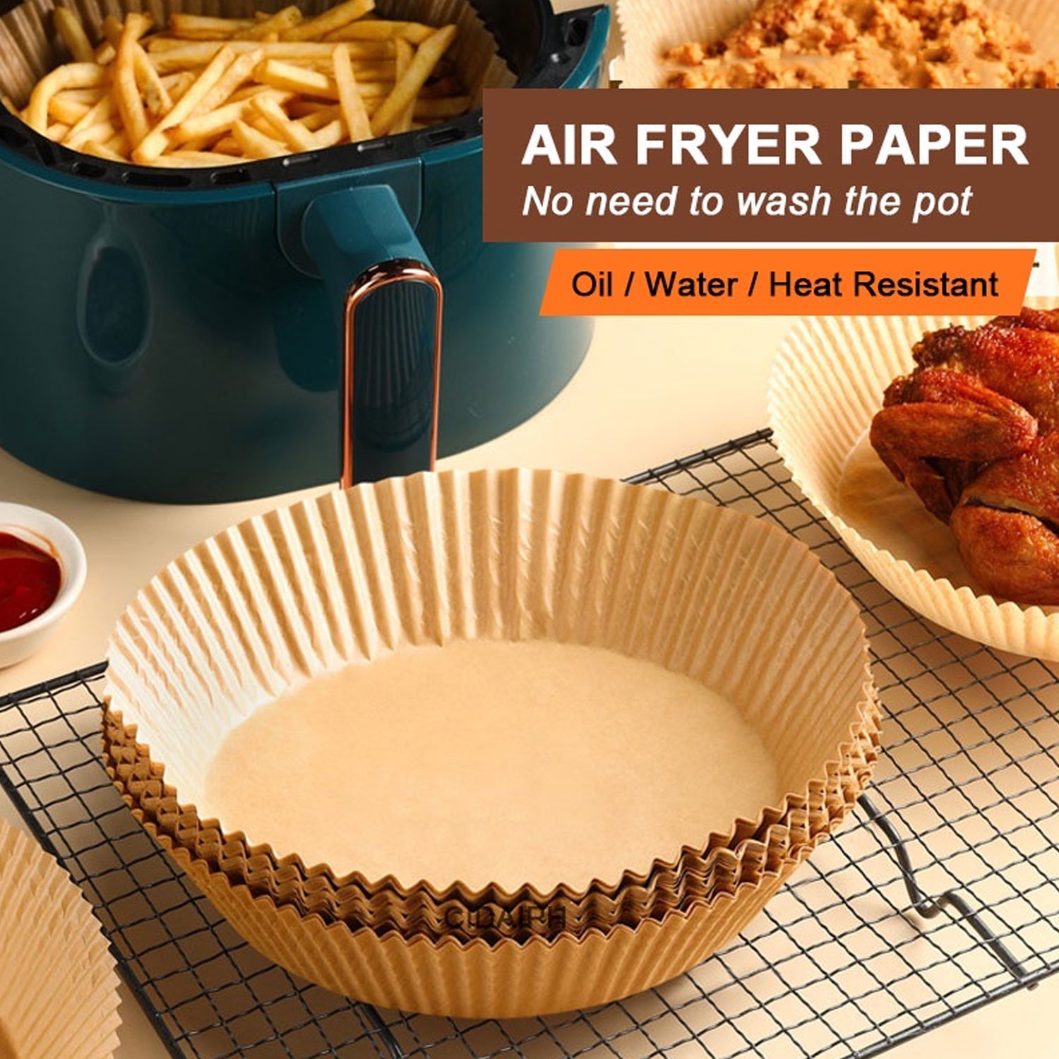 Round Air Fryer Disposable Paper Liner  (50 Pcs Set / 160mmx45mm) - Bhavnagar Deodap