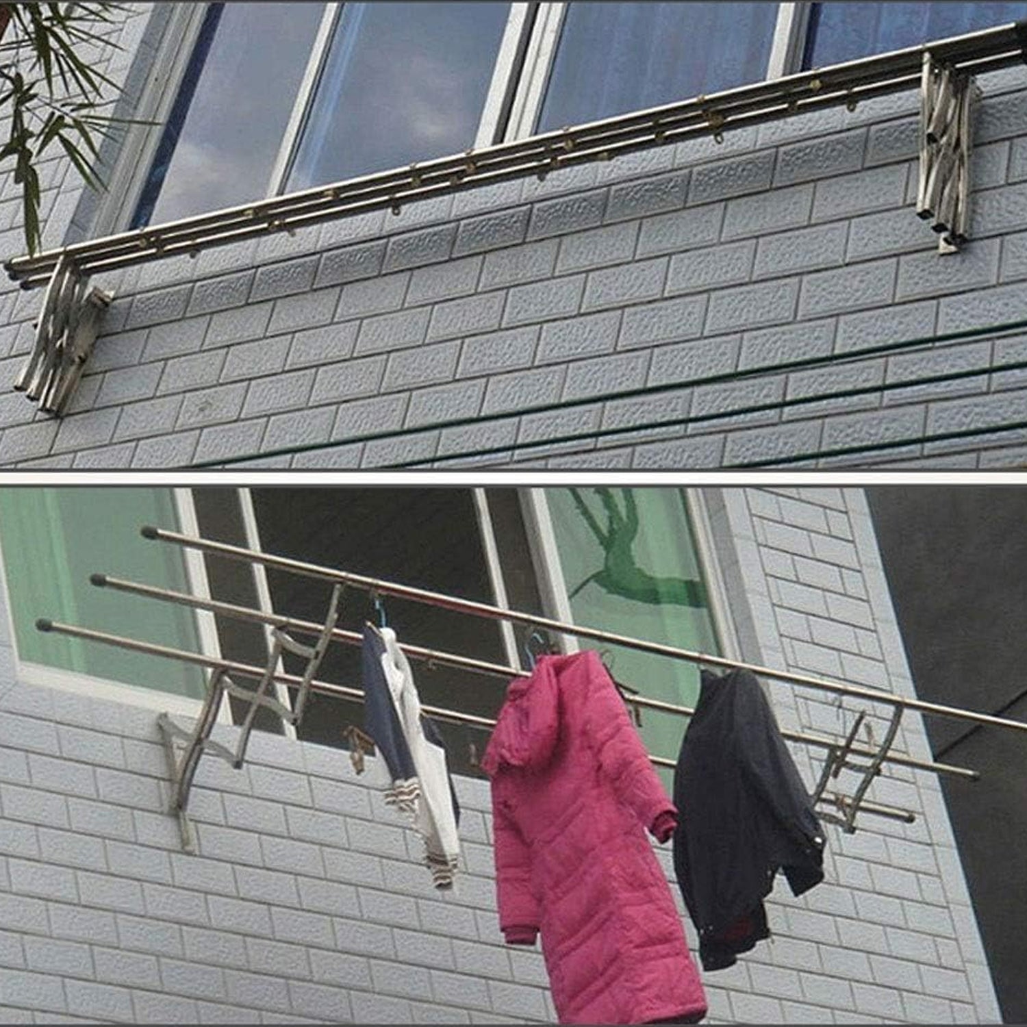 Clothes Rail Rack Clothes Drying Racks, Airer Clothes Drying Rack Wall Mounted Clotheshorse Clothes Airer Washing Cloth Line Extendable Fold Towel Rack Bar for Bathroom Indoor Outdoor - Bhavnagar Deodap