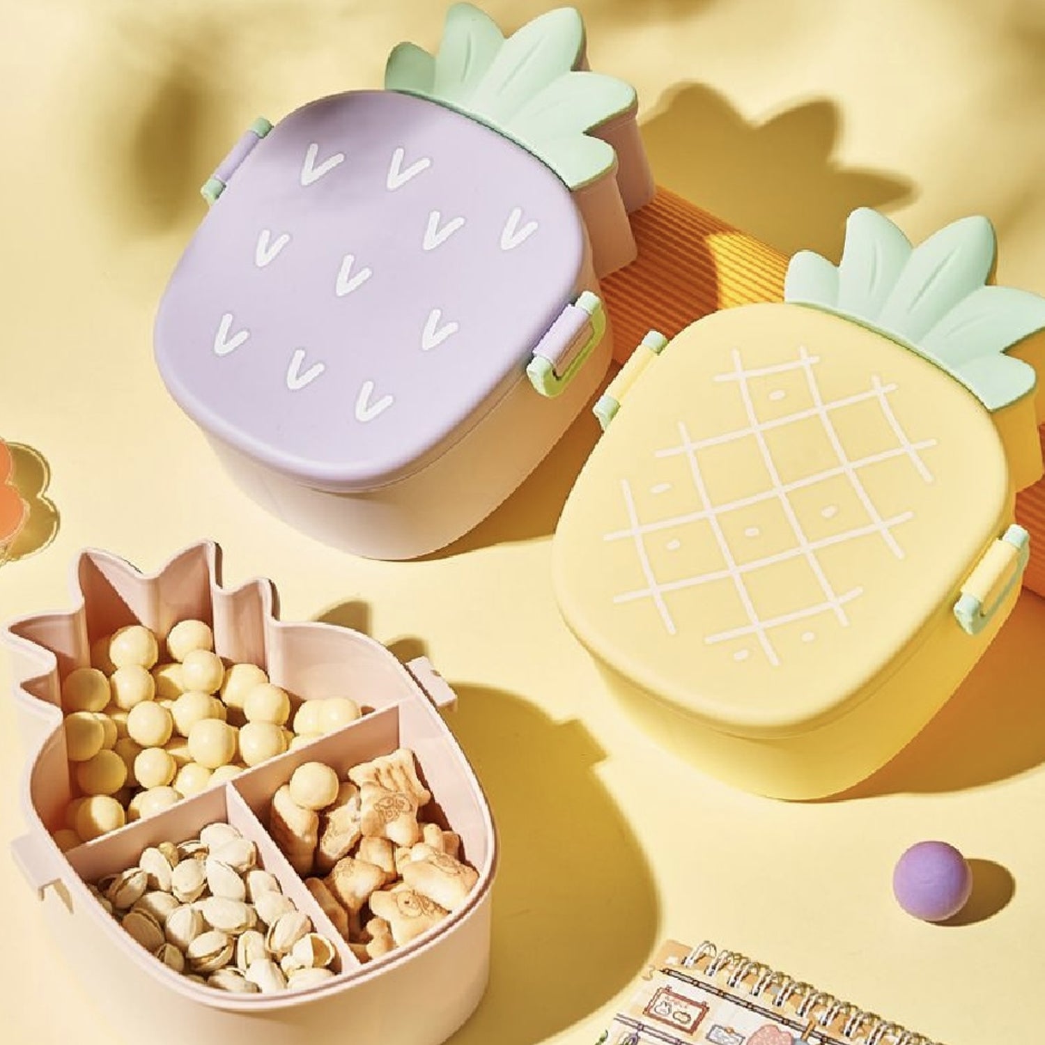 Kids Lunch Box Cute Pineapple Shaped Bento Box with Fork Spoon Snack Candy Container Microwave Portable Office Lunch Box (1 Pc / With Spoon & Fork) - Bhavnagar Deodap