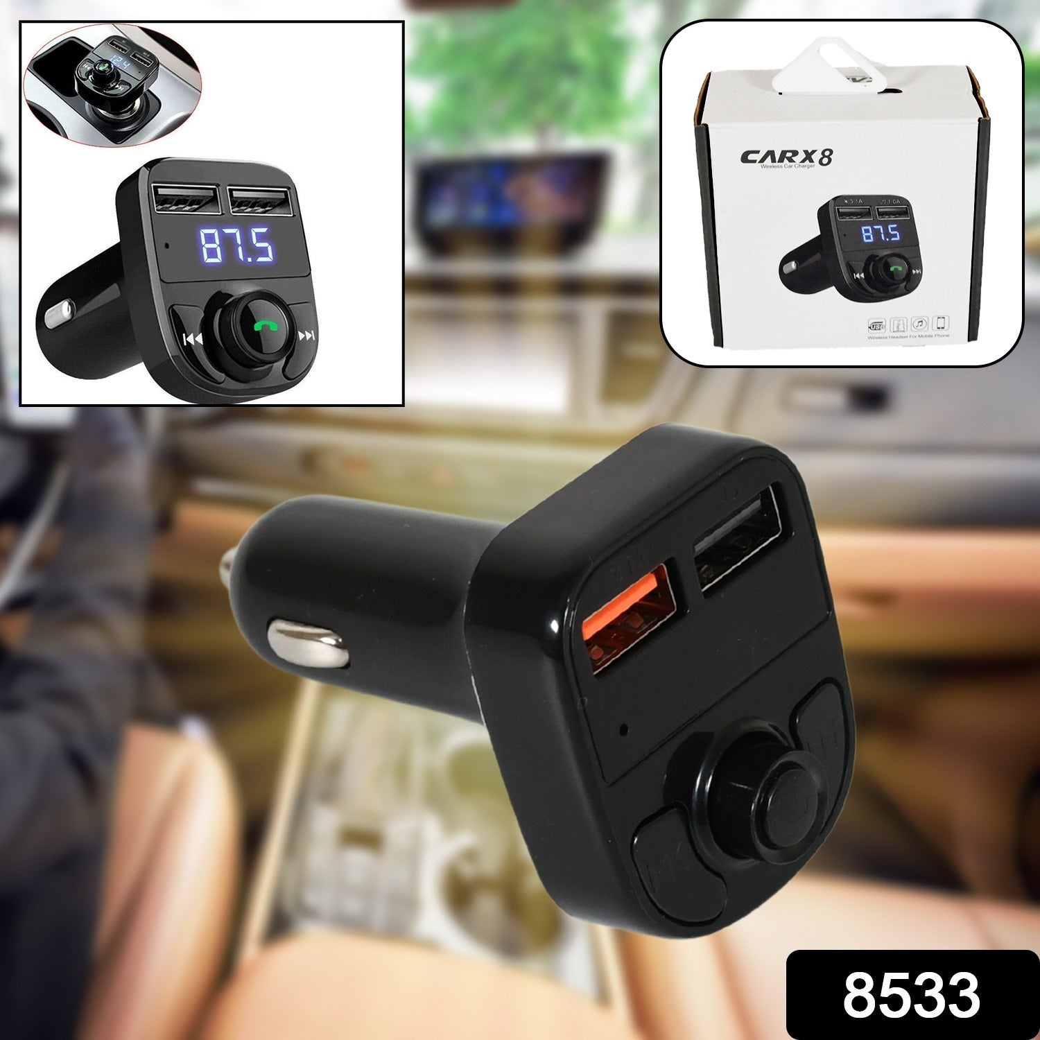 CAR-X8 Bluetooth FM Transmitter Kit for Hands-Free Call Receiver / Music Player / Call Receiver / Fast Mobile Charger Ports for All Smartphones with 3.1A Quick Charge Dual USB Car Charger - Bhavnagar Deodap