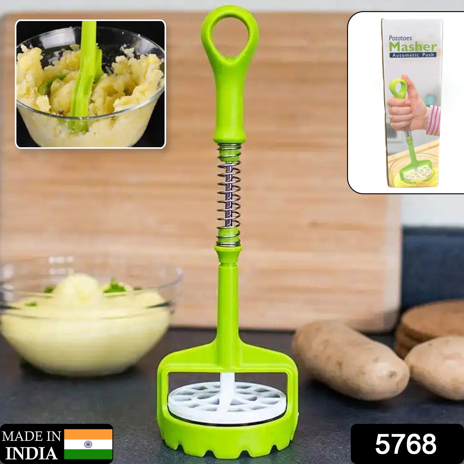 Multi Functional One-Handed Plastic Manual Mashed Potatoes Masher, Mash Sweet Potato Masher with Comfort Grip and Stainless-Steel Spring Design for Nonstick Pans (1 Pc) - Bhavnagar Deodap