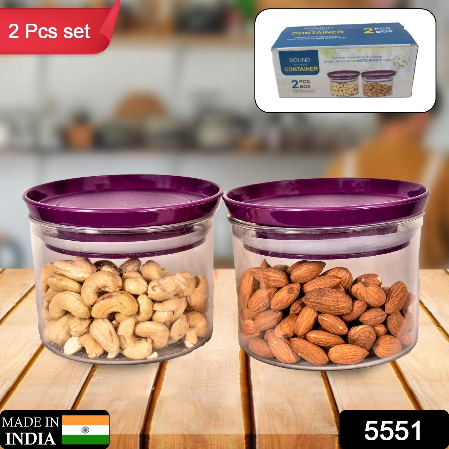 Air Tight & Unbreakable Kitchen Jar Set Food Storage Containers for Dry Fruits, Spices, Snacks, Pulses (2 Pcs Set) - Bhavnagar Deodap