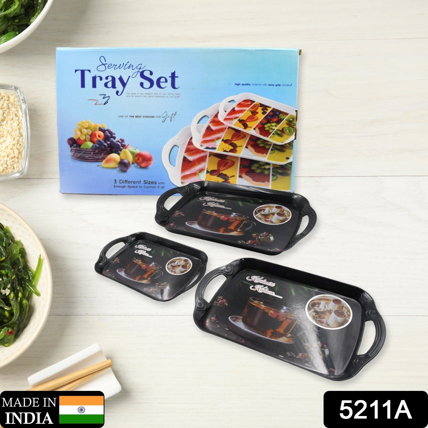 Serving Tray Set  (Pack of 3 Pcs) (Small, Medium, Large) (Multicolour) - Bhavnagar Deodap