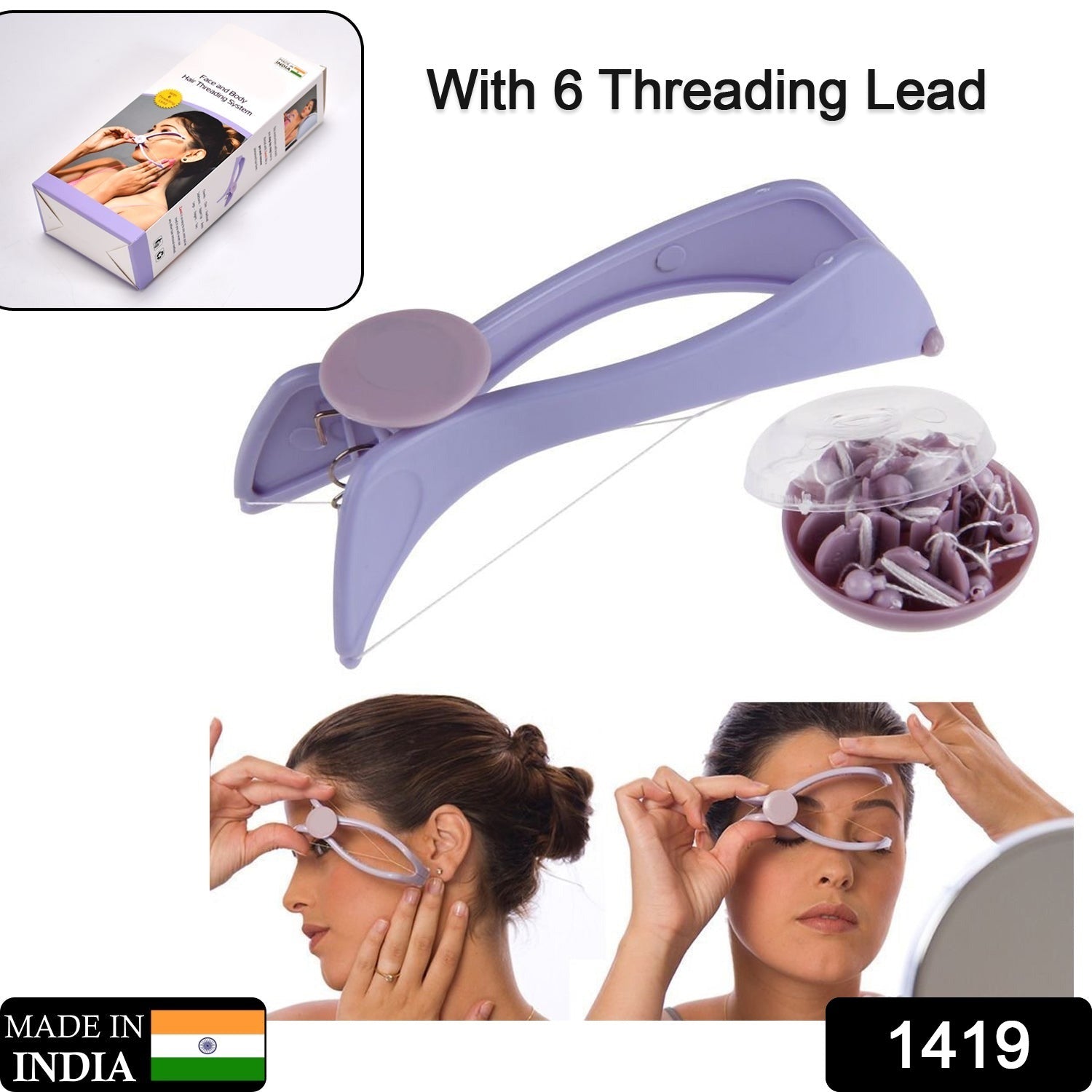 Slique Painless Eyebrow, Upper Lips, Face and Body Hair Removal Threading Manual Tweezer Machine Shaver System Kit - Bhavnagar Deodap