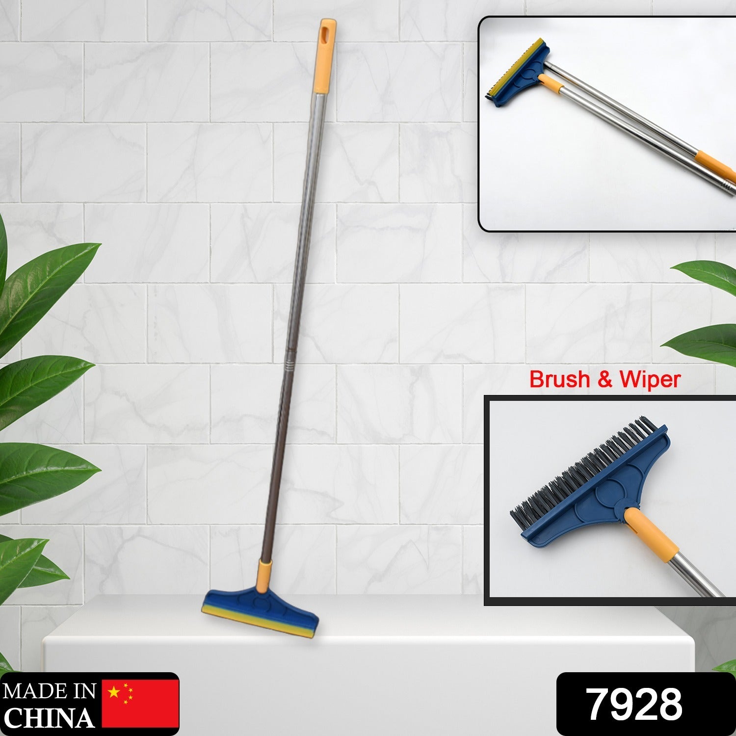 2 in 1 Cleaning Brush & Wiper , Long Handle Floor Brush, Rotatable Cleaning Brush for Bathroom, Kitchen, 120 Degree Triangular Rotating Brush Head with Wiper - Bhavnagar Deodap