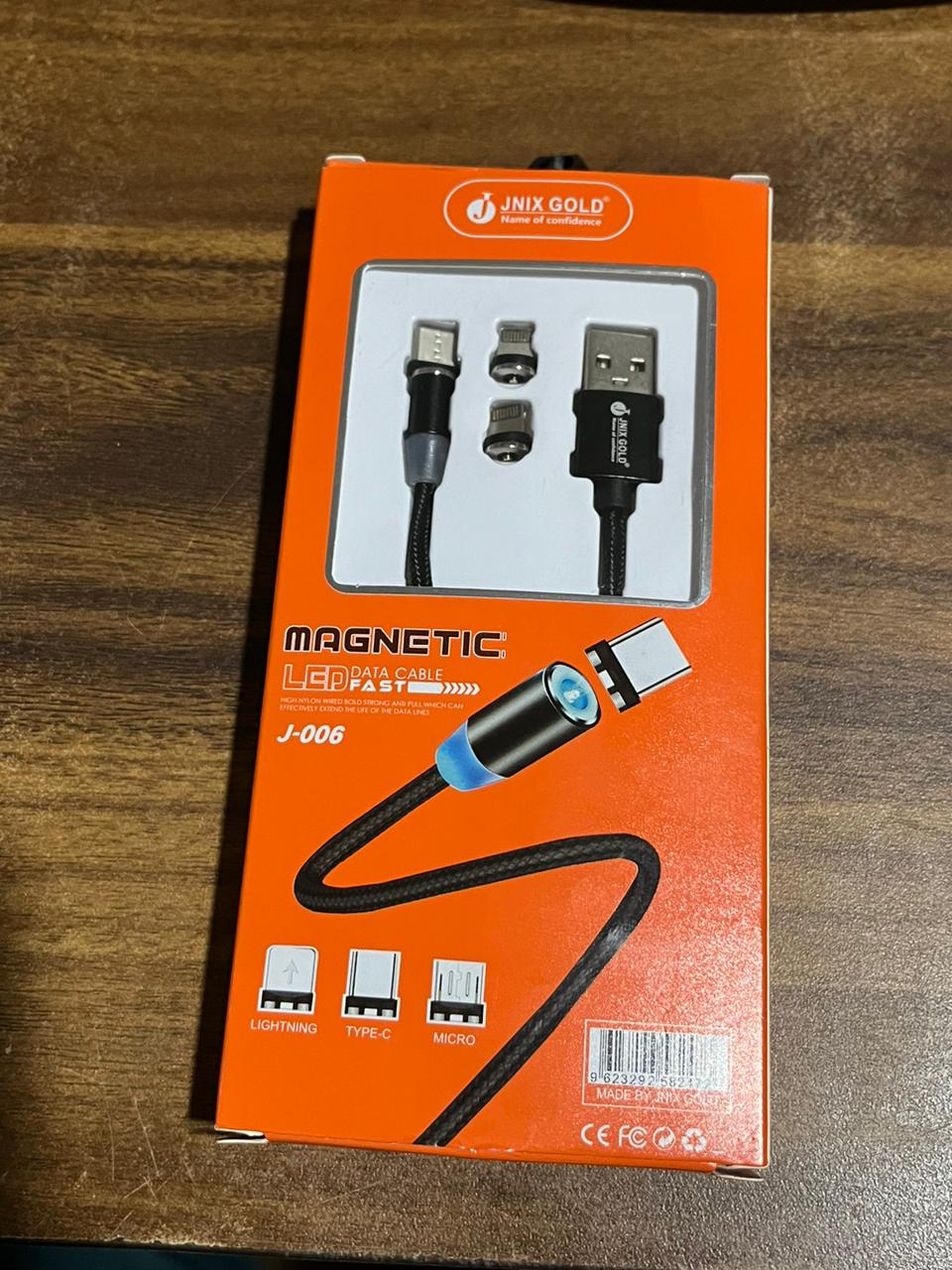 Magnetic Charging Cable 3 in 1 Metal Magnetic Micro USB Type C Lighting Cable with LED, Multiple Charging Adapters for All Android and all Smartphones  (Compatible with All Android and iPhone Smartphones, Tablet, PC, Mobile - Bhavnagar Deodap