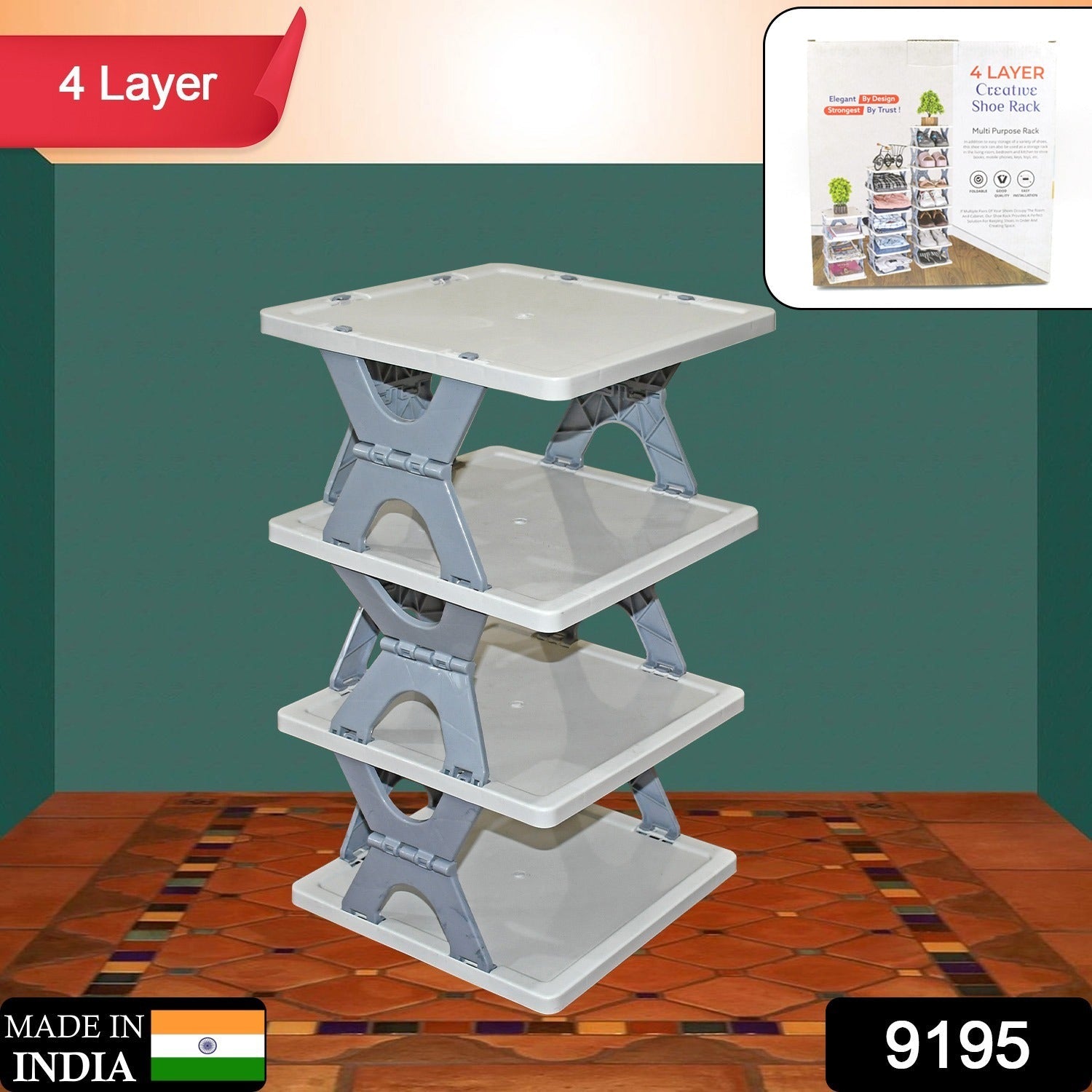 Foldable Shoe Rack (1 Pc, 4 Layers): Space-Saving, Entryway Storage - Bhavnagar Deodap