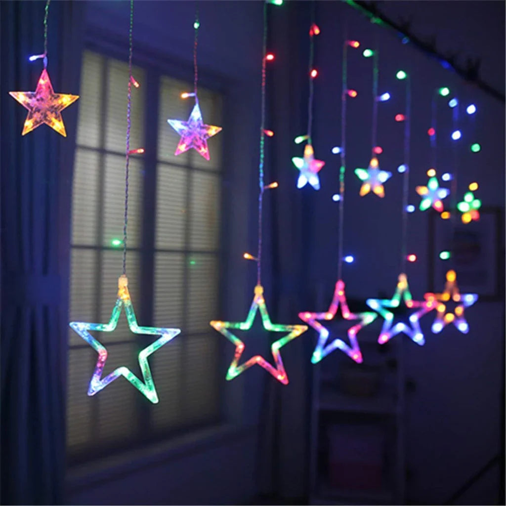 12 Stars LED Curtain String Lights with 8 Flashing Modes for Home Decoration, Diwali & Wedding LED Christmas Light Indoor and Outdoor Light ,Festival Decoration (Multicolor) - Bhavnagar Deodap