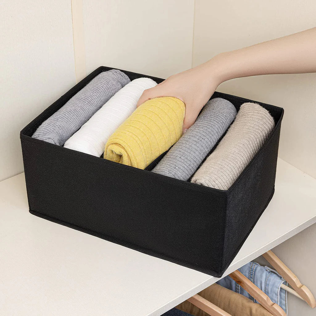 Folded Clothes Drawer Organizer for Jeans, Sweater, Dresses, T-shirts (Pack of 1, Black) - Bhavnagar Deodap