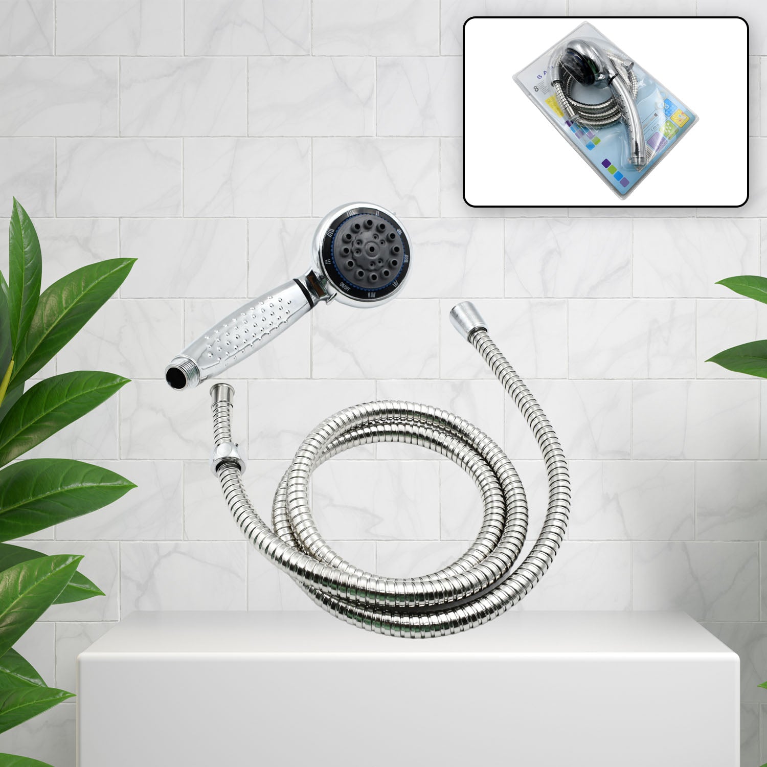 Shower Head and Stainless Steel Hose Multi-Function Plastic High Pressure Shower Spray for Bathroom - Bhavnagar Deodap