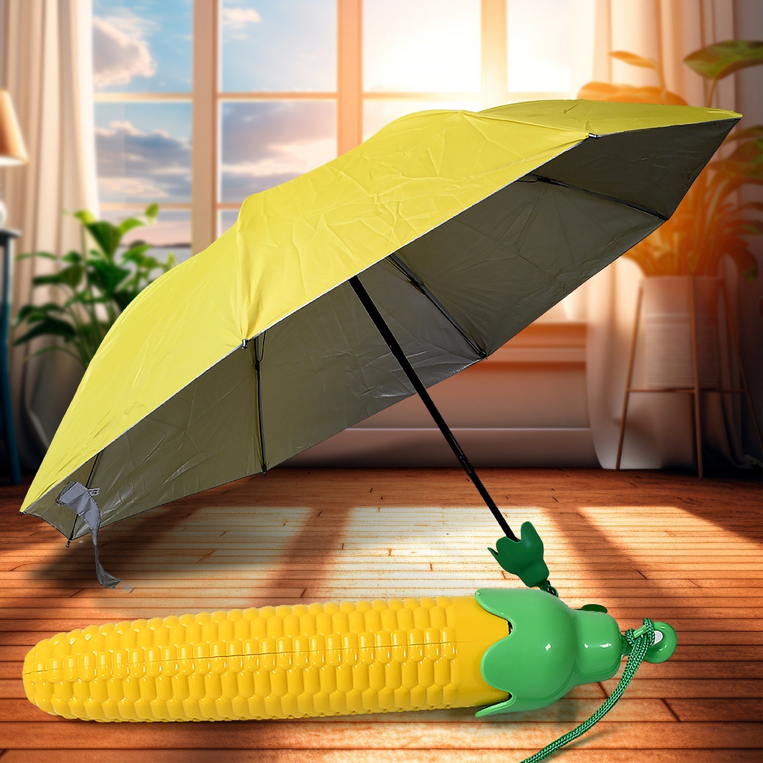 Vegetable shaped Folding Umbrella, Plastic Case Creative Fashion Folding Mini Sun Shade Rain Umbrella, Unique Umbrella, Sun & UV Protection, Cute Design (1 Pc) - Bhavnagar Deodap