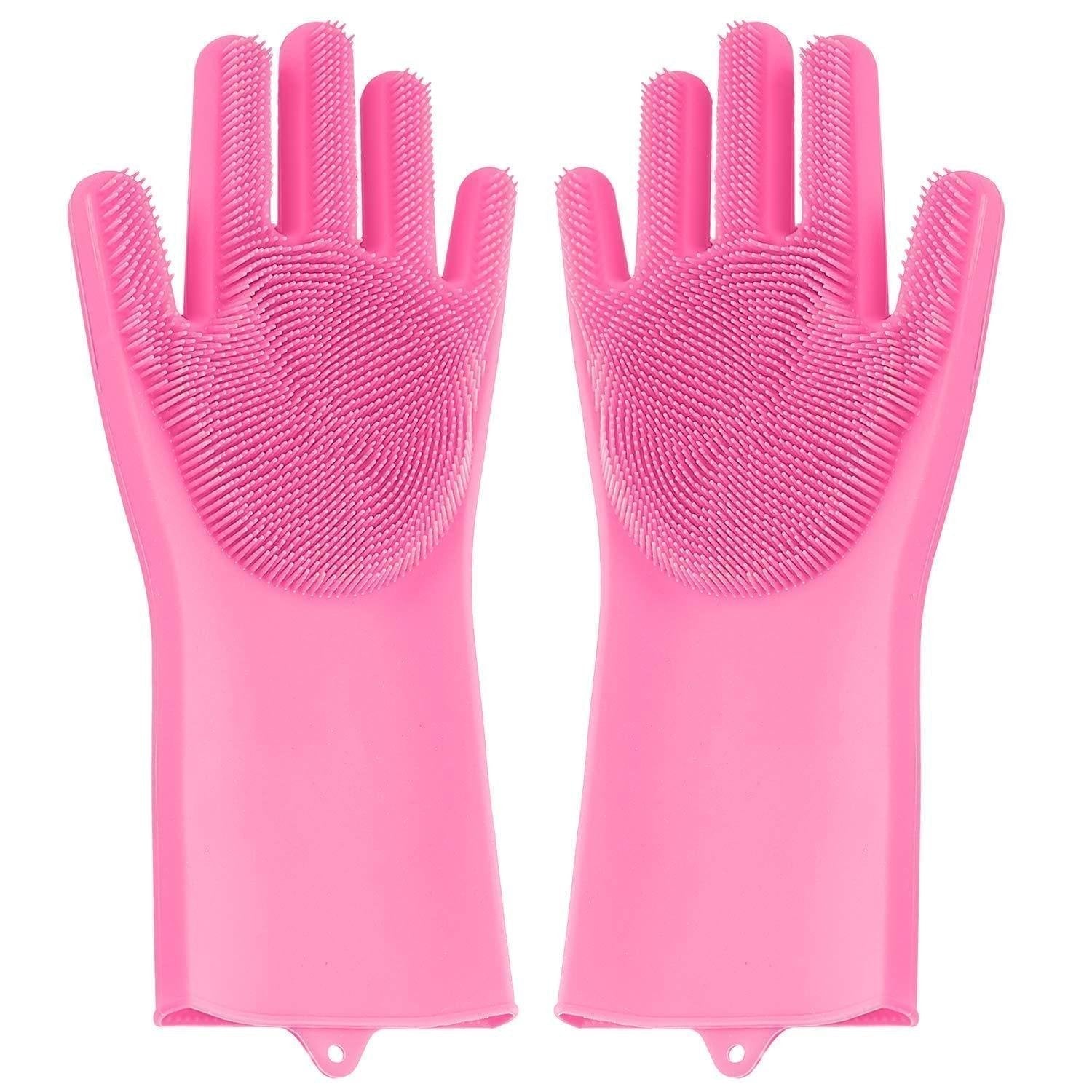 Reusable Silicone Cleaning Brush Scrubber Gloves (Multicolor) - Bhavnagar Deodap