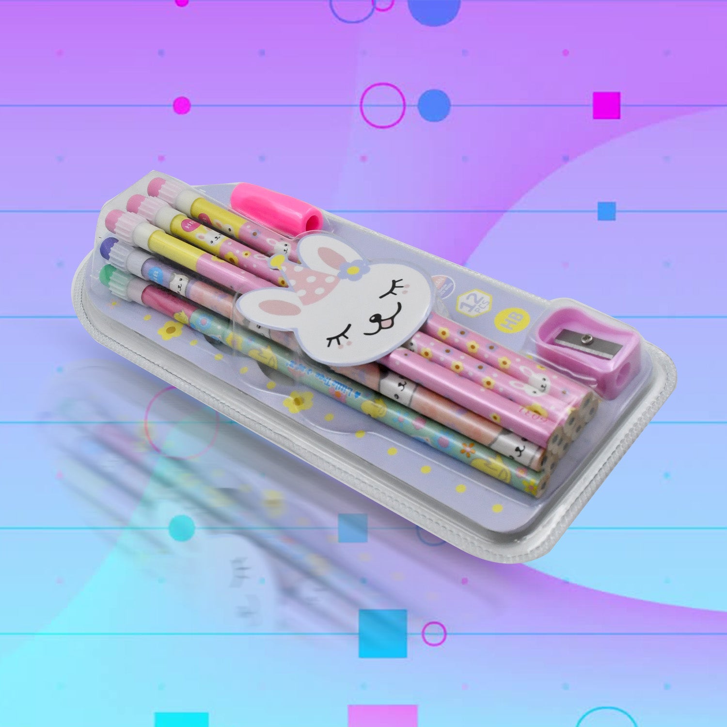 Cute Rabbit Bear Drawing Graphite Writing Pencil Set with Pencil Sharpener & Eraser, Pencil and Eraser Set with Eraser for Kids, for Girls, Fancy School Stationary, Birthday Party Return Gift (14 Pc Set) - Bhavnagar Deodap