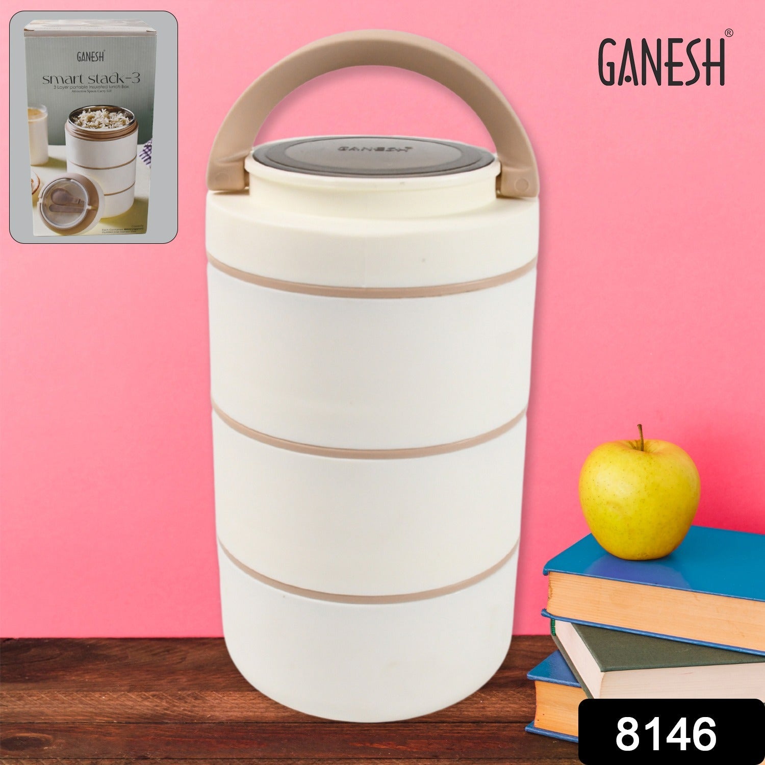 Ganesh Smart Stack 3 Layer Portable Lunch Box Stainless Steel Airtight Leak-Proof Lunch Box for Office, School, Picnic: Color May Vary (3 Layer) - Bhavnagar Deodap