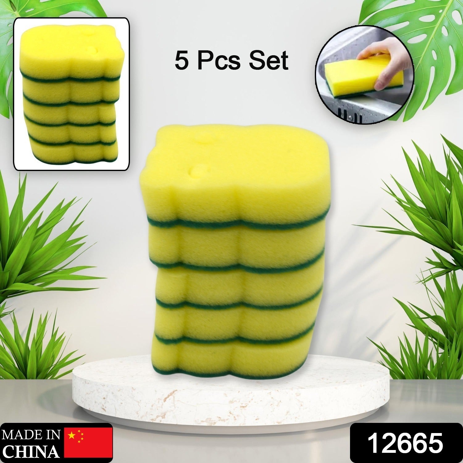 Heavy Duty Scrub Sponge, Non-Scratch Super Absorbent Cleaning Kitchen Sponges, Sponge Scourers Multi-Use for Kitchen, Bathroom, Furniture, Dishes & Steel Wash (5 Pcs Set) - Bhavnagar Deodap