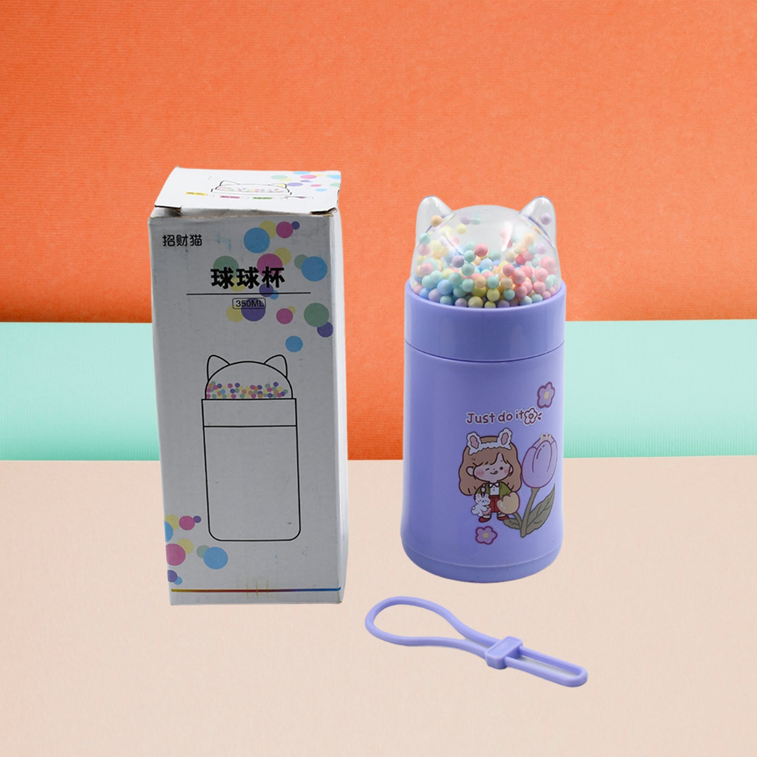 Girl Glass Water Bottle for School with Kid Sparkle Strap Cat Lid Sequins Glitter Glass Cup Birthday Gift Children 350ml (MOQ :- 75 pc) - Bhavnagar Deodap