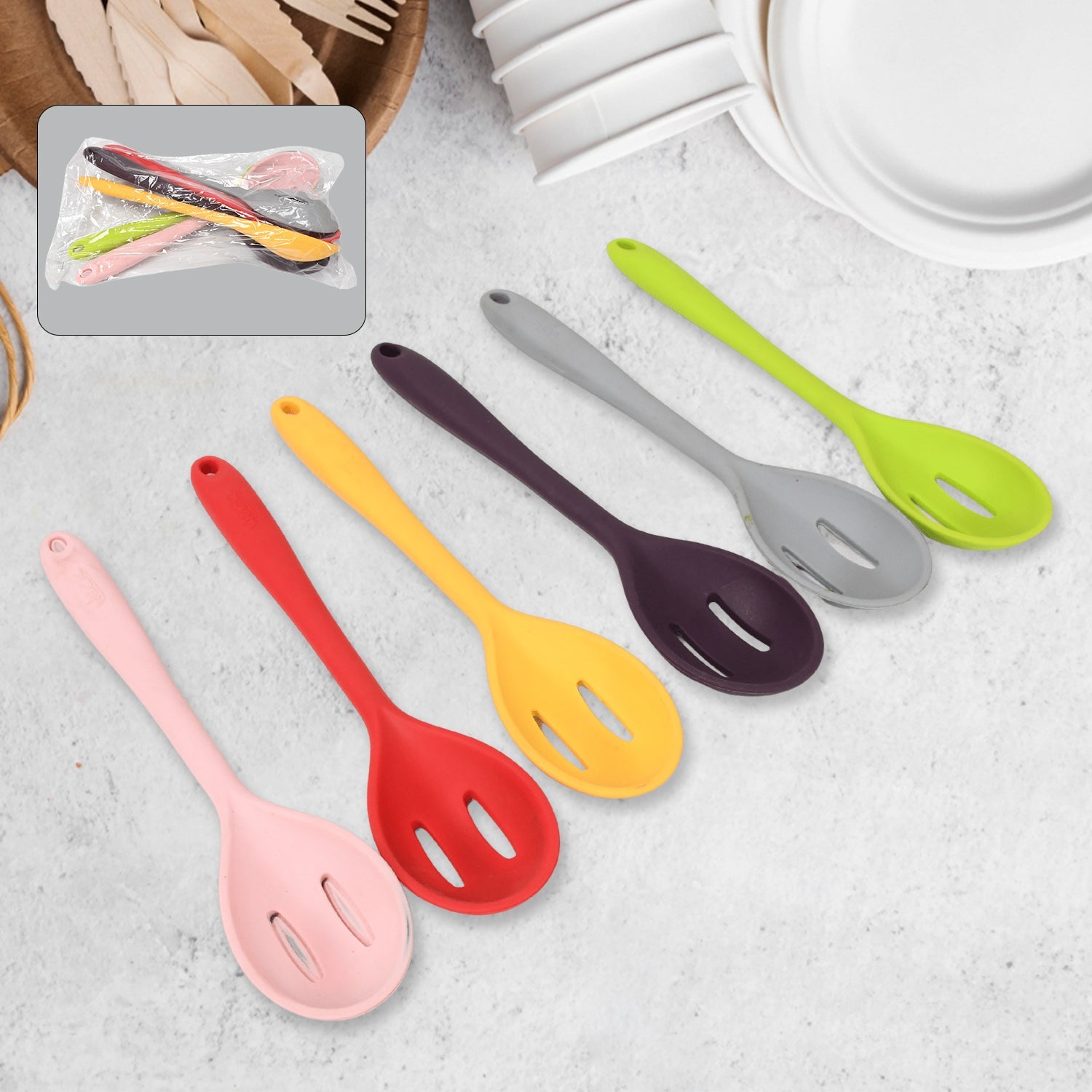 Multipurpose Silicone Spoon, Silicone Basting Spoon Non-Stick Kitchen Utensils Household Gadgets Heat-Resistant Non Stick Spoons Kitchen Cookware Items For Cooking and Baking (6 Pcs Set) - Bhavnagar Deodap