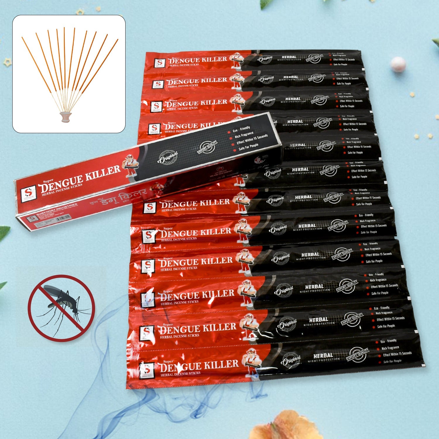 Mosquito Agarbatti Stick Herbal Mosquito Agarbatti 1 Box ( 12 Packet / 120 Sticks ) ( Incense Stick ) - Bhavnagar Deodap