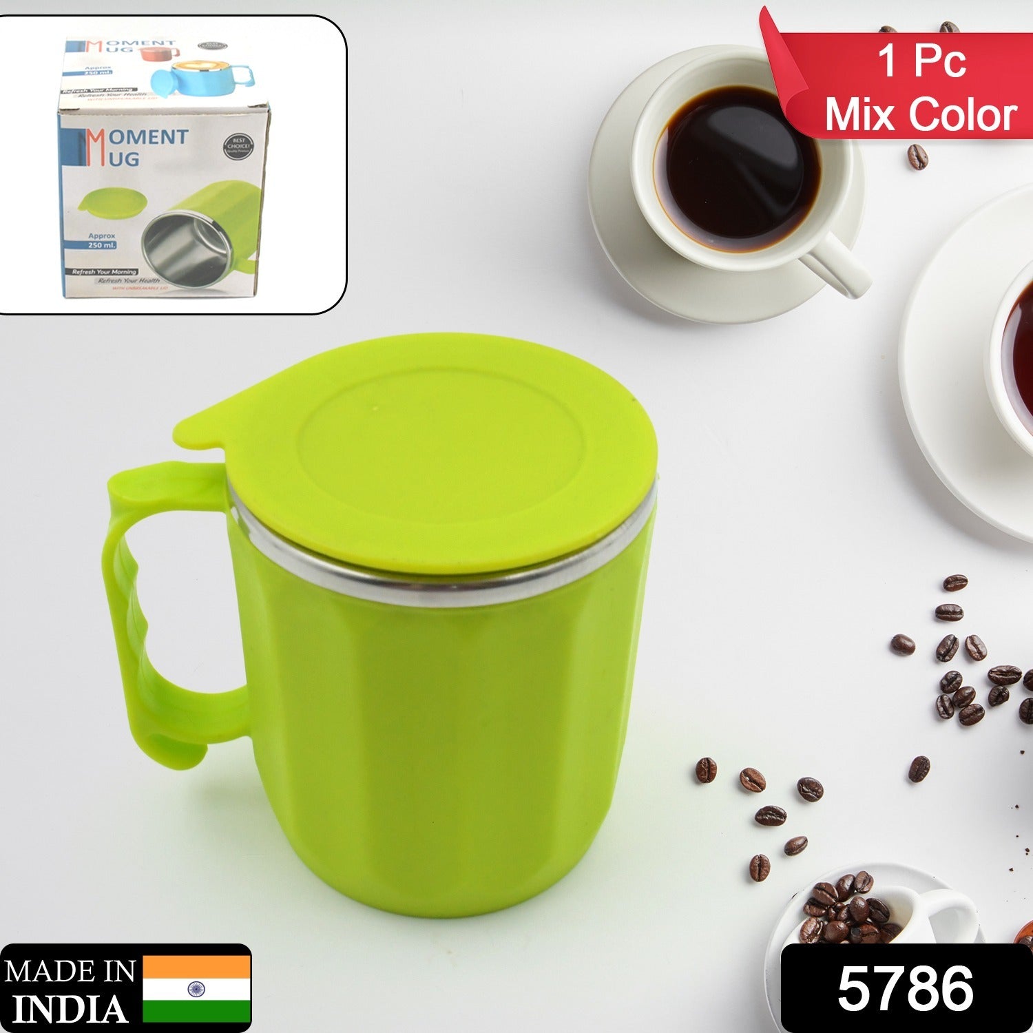 250ML Stainless Steel Mug: Insulated, Leakproof Lid, Hot/Cold Drinks (Mix Color) - Bhavnagar Deodap