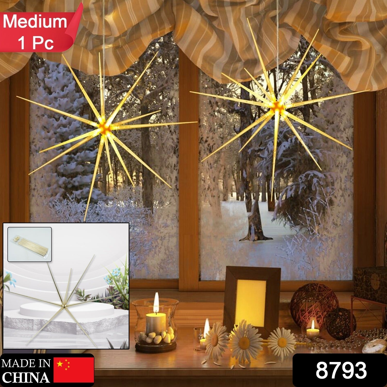 3D Gold Star Hanging Decoration Star, Acrylic Look  Hanging Luminous Star for Windows, Home, Garden Festive Embellishments for Holiday Parties Weddings Birthday Home Decoration (Medium) - Bhavnagar Deodap