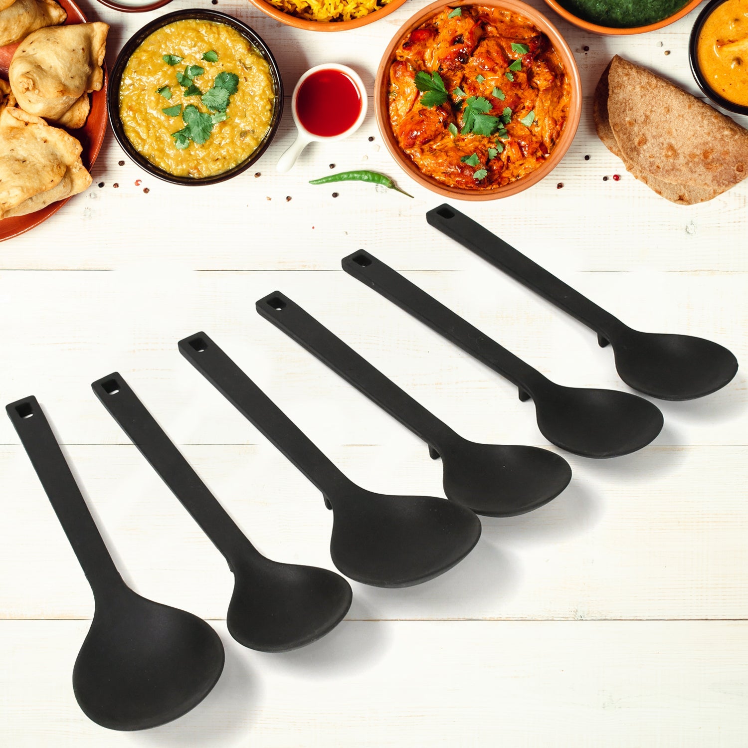 Multipurpose Silicone Spoon, Silicone Basting Spoon Non-Stick Kitchen Utensils Household Gadgets Heat-Resistant Non Stick Spoons Kitchen Cookware Items For Cooking and Baking (6 Pcs Set) - Bhavnagar Deodap