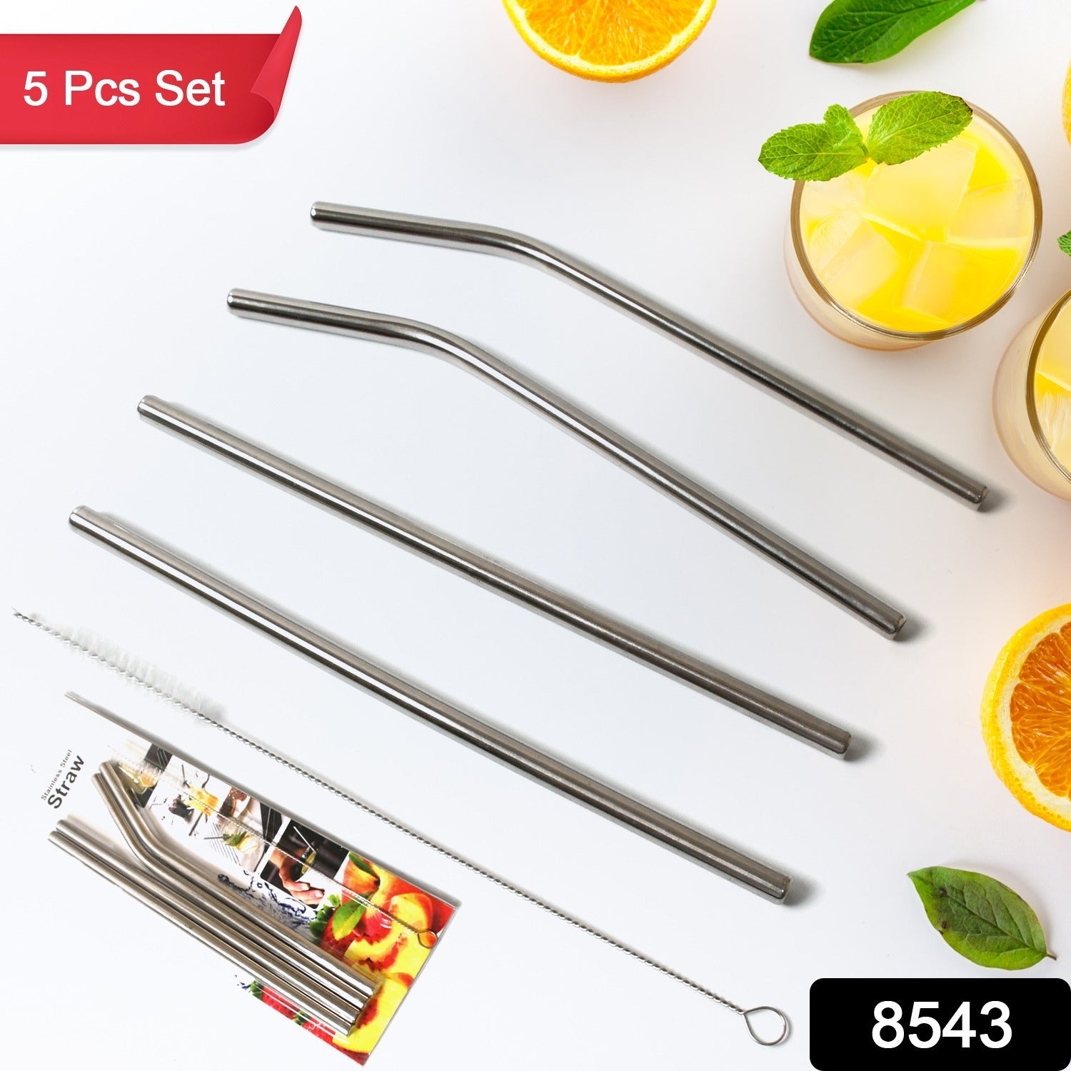 Reusable Stainless Steel Straw with cleaning Brush Long Drinking Straws for Coffee Tumbler Travel Mug Cup, Dishwasher Safe for Toddlers & Kids (5 Pcs Set) - Bhavnagar Deodap