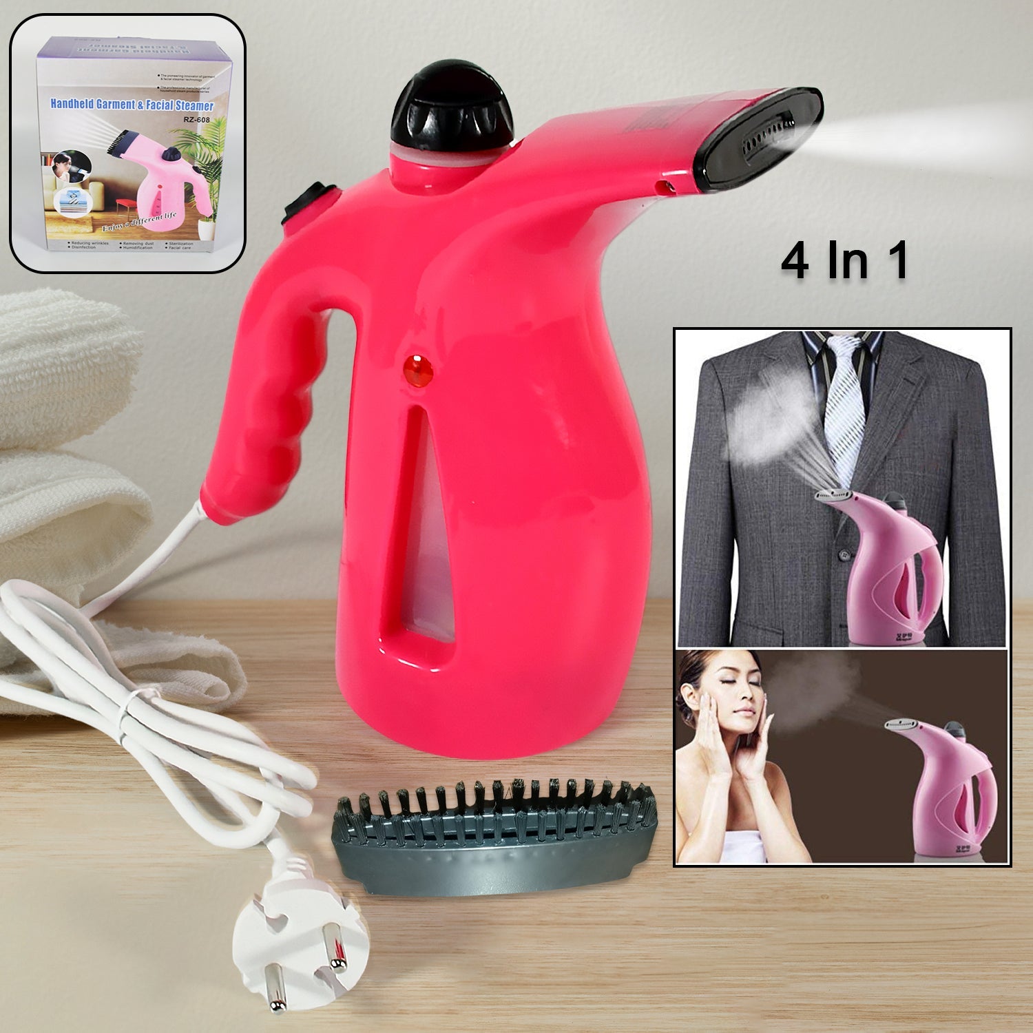 Portable 4 in 1 Handheld Garment Steamer & Facial Steamer Electric Iron Steam Portable Handy Vapor Steamer - Bhavnagar Deodap