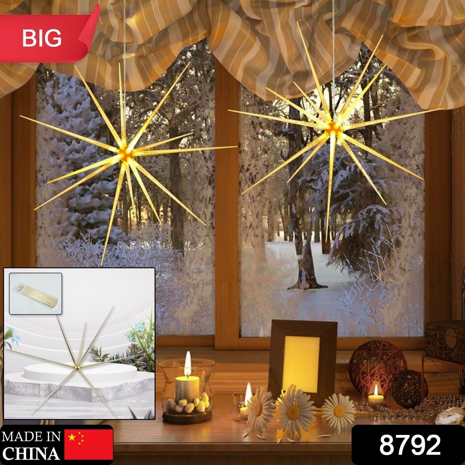 3D Gold Star Hanging Decoration Star, Acrylic Look  Hanging Luminous Star for Windows, Home, Garden Festive Embellishments for Holiday Parties Weddings Birthday Home Decoration (Big) - Bhavnagar Deodap