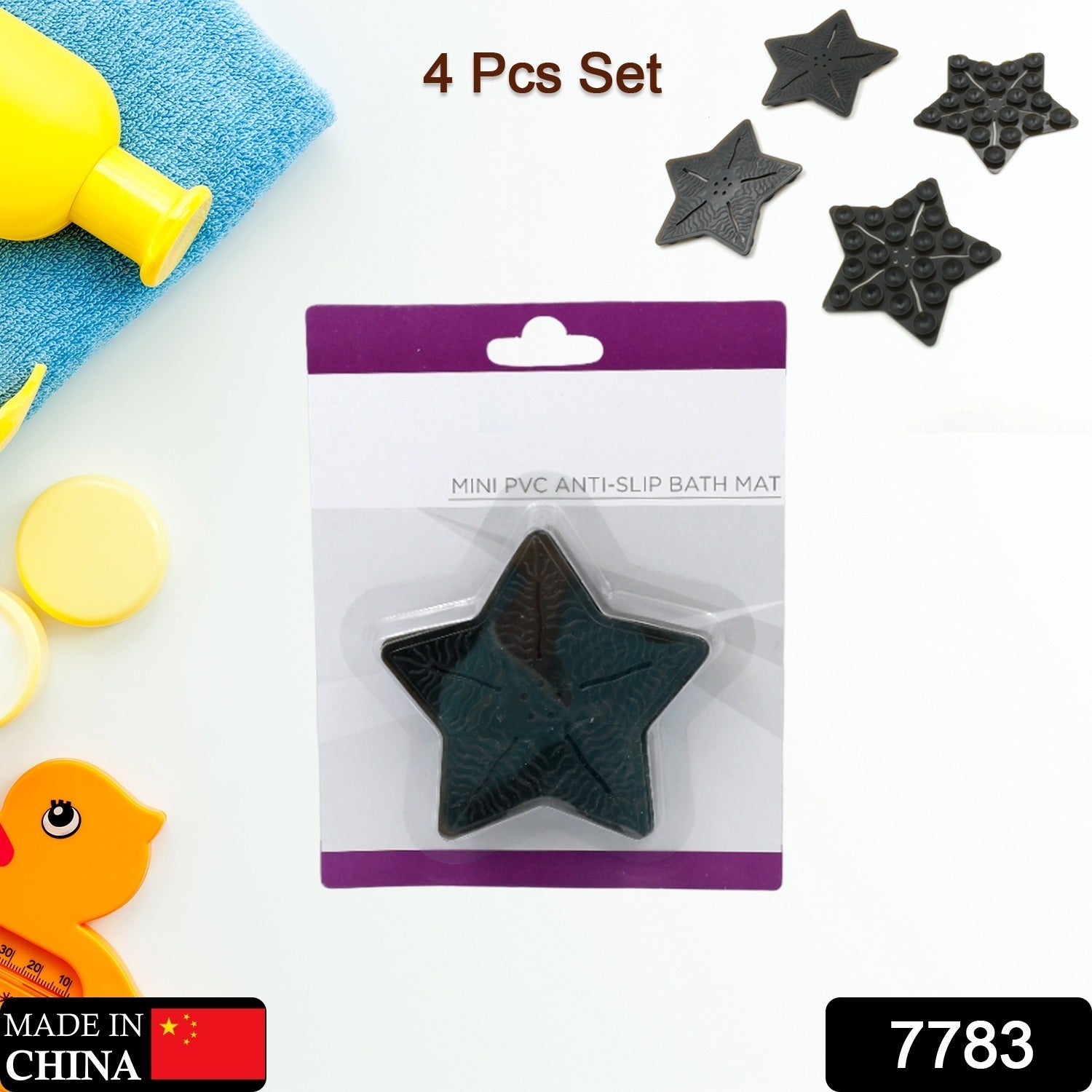 Mini  Pvc Anti-Slip Bat Mat Non Slip Baby Bath Mats, Mini Child Safety Anti Slip Shower Mats Star Shaped for Kids (4 pc Set) - Bhavnagar Deodap