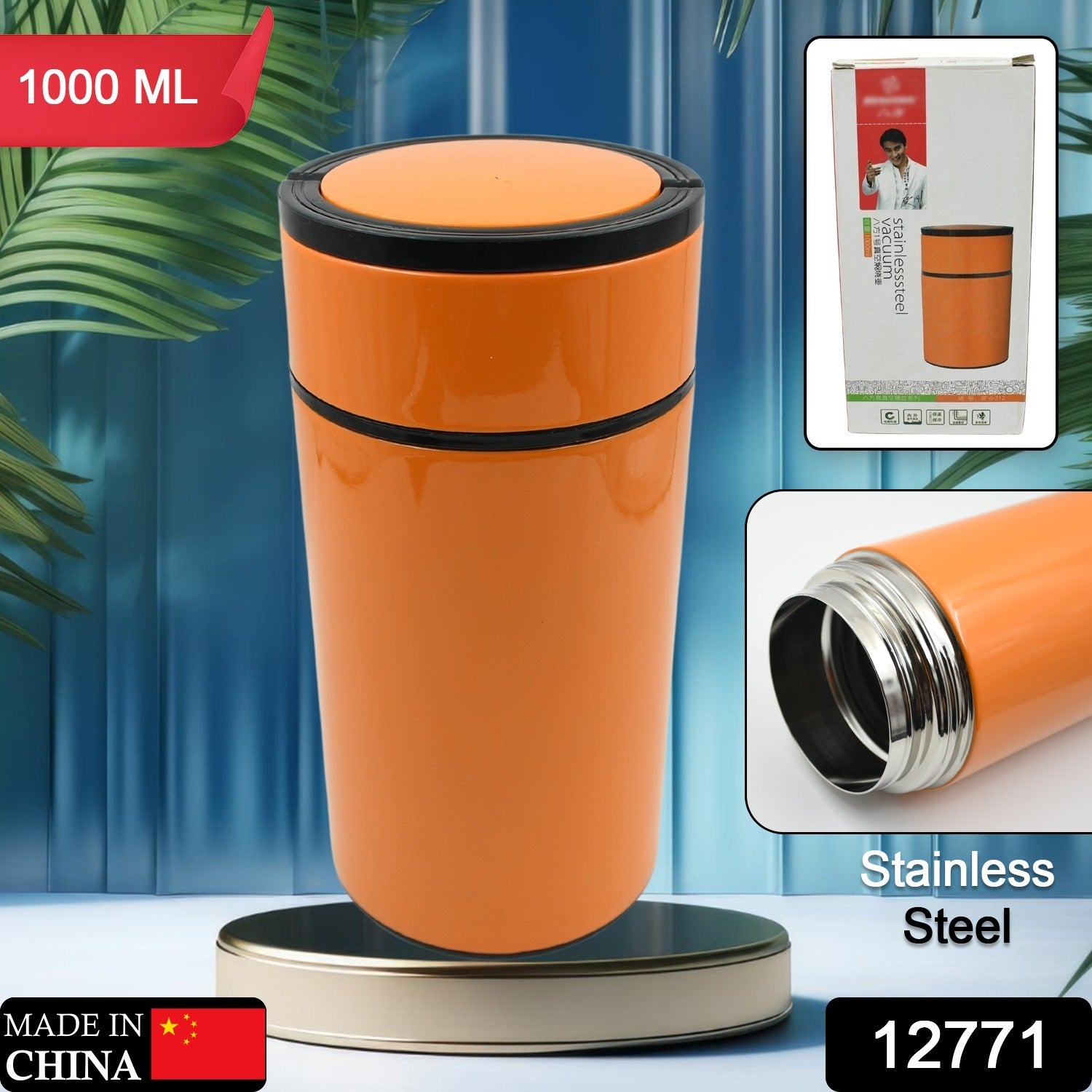 Stainless Steel Water Bottle With Foldable Spoon & Handle Easy to carry, Leak Proof, Rust Proof, Hot & Cold Drinks, Gym Sipper BPA Free Food Grade Quality, Steel fridge Bottle For office / Gym / School (1000 ML) - Bhavnagar Deodap