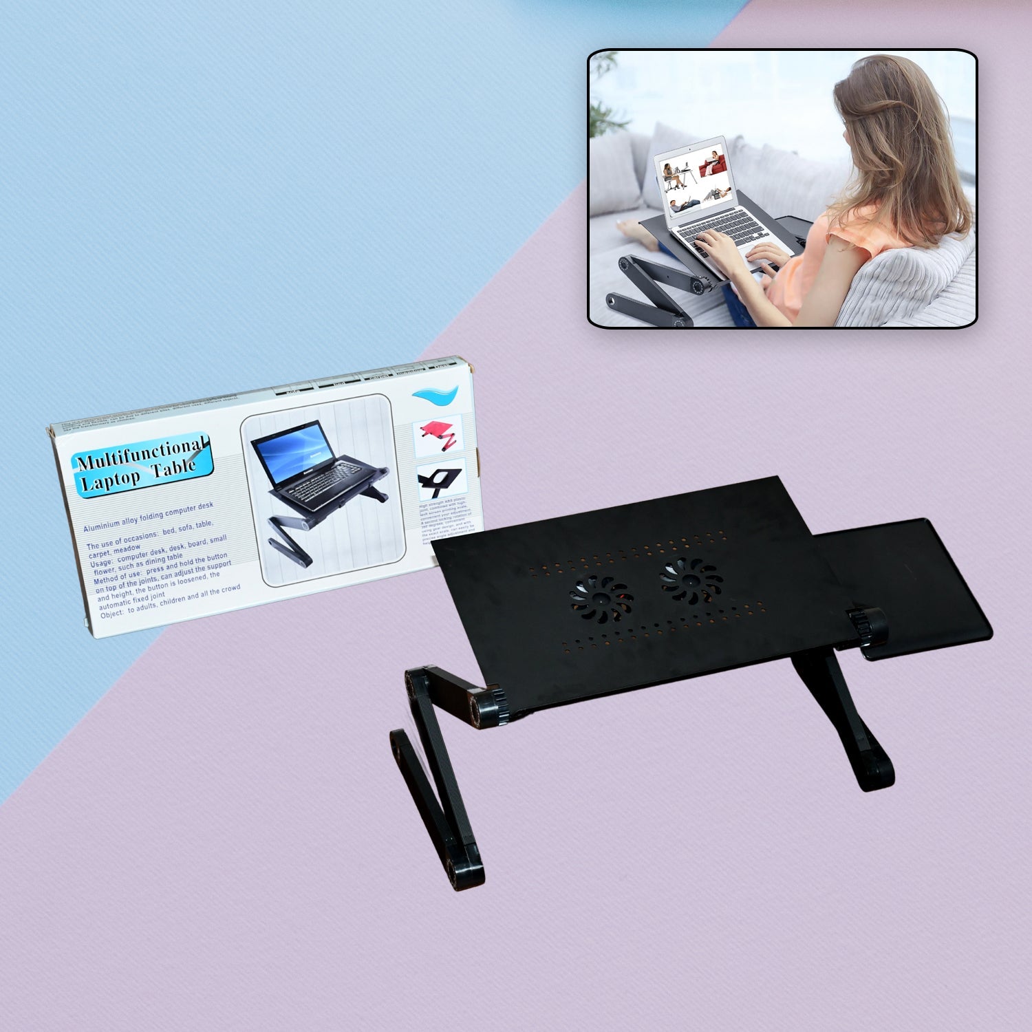 Modern Style Portable Adjustable Foldable Laptop Holder Notebook Desks Lap PC Folding Desk Table Vented Stand  2 Built in Cooling Fans - Bhavnagar Deodap
