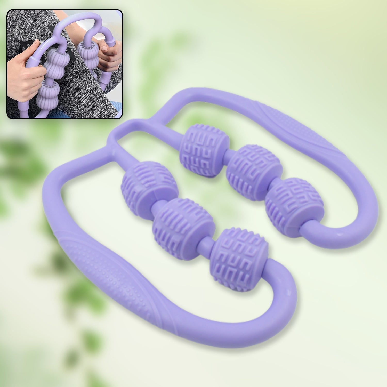 Muscle Massage Roller, 6 Wheels Relieve Soreness Leg Muscle Roller Fitness Roller Muscle Relaxer Massage Roller Ring Clip All Round Massaging Uniform Force Elastic PP Drop Shaped for Home Use (1 Pc) - Bhavnagar Deodap