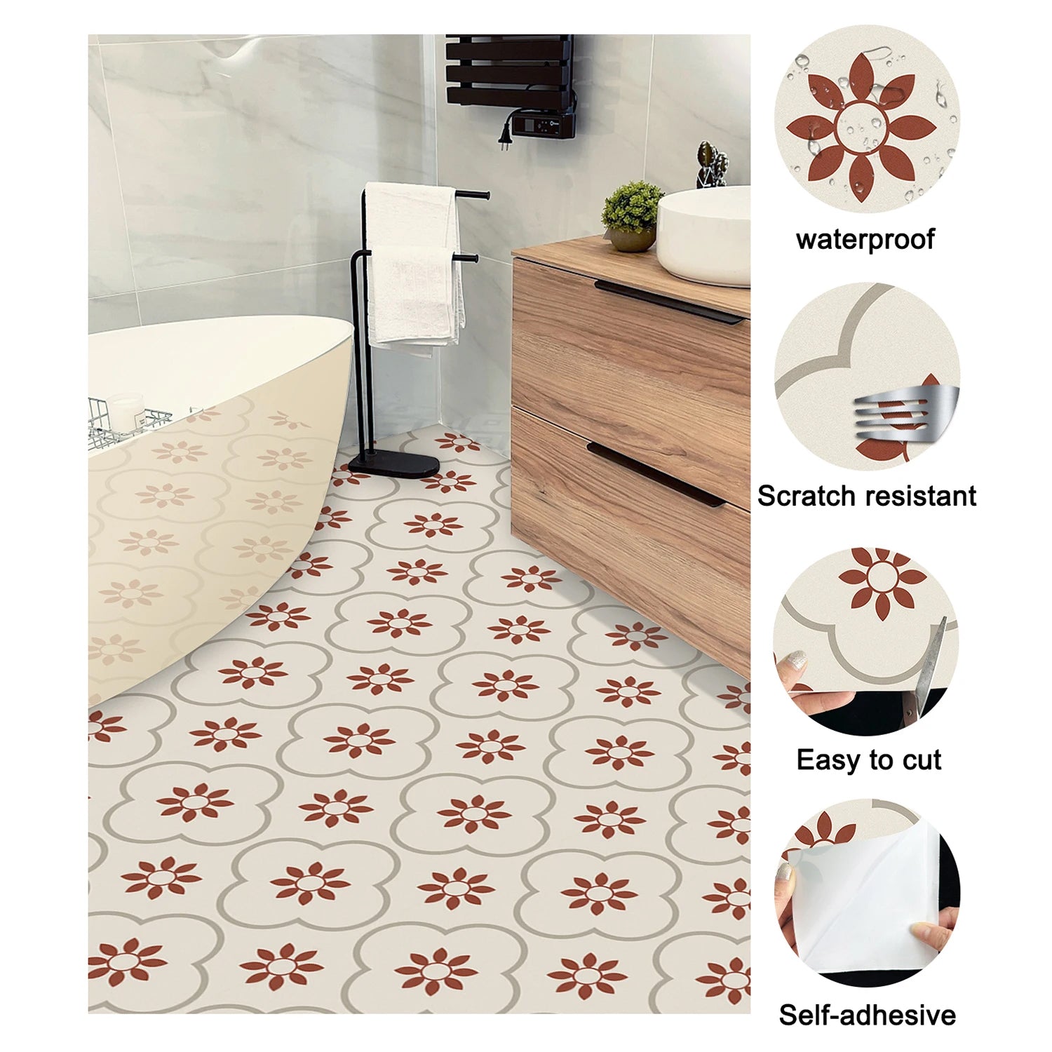 Peel and Stick Floor Tiles Kitchen / Bathroom Backsplash Sticker Detachable Waterproof DIY Tile Stickers for Wall Decoration Tiles Home Decoration (8x8 Inch / 1 pc Tiles) - Bhavnagar Deodap