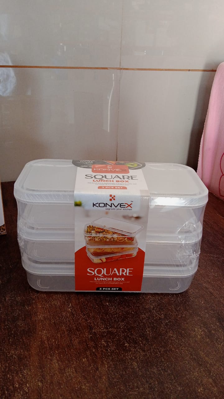 Plastic Square Lunch Box, Kitchen Containers Set (3 Pcs Set) - Bhavnagar Deodap