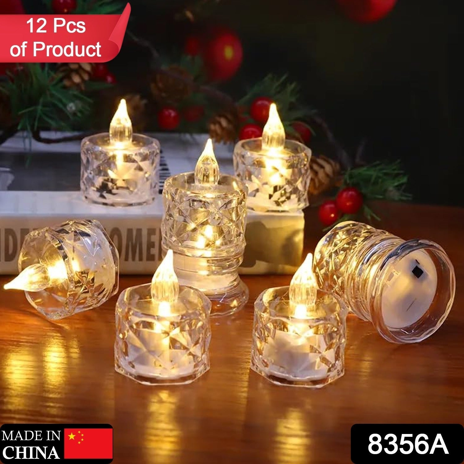 12 Pcs Flameless and Smokeless Decorative Acrylic Candles Transparent Led Tea Light Candle for Gifting, House, Diwali, Christmas, Festival, Events Decor Candles - Bhavnagar Deodap