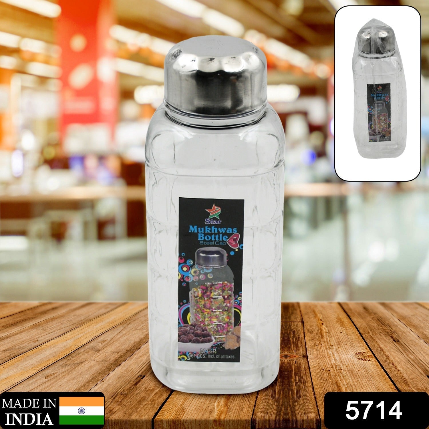 Plastic Transparent Mukhwas Bottle With Steel Cap / Mouth Freshener / Dryfruits Multipurpose Air Tight and BPA Free Kitchen Storage Bottle (1 Pc) - Bhavnagar Deodap