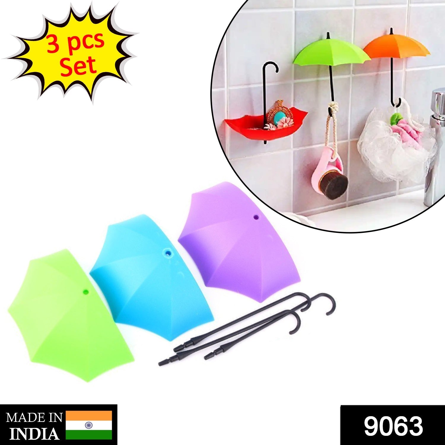 Multipurpose Umbrella Key Hat Holder Wall Hanging Hook Multicolor - Bhavnagar Deodap