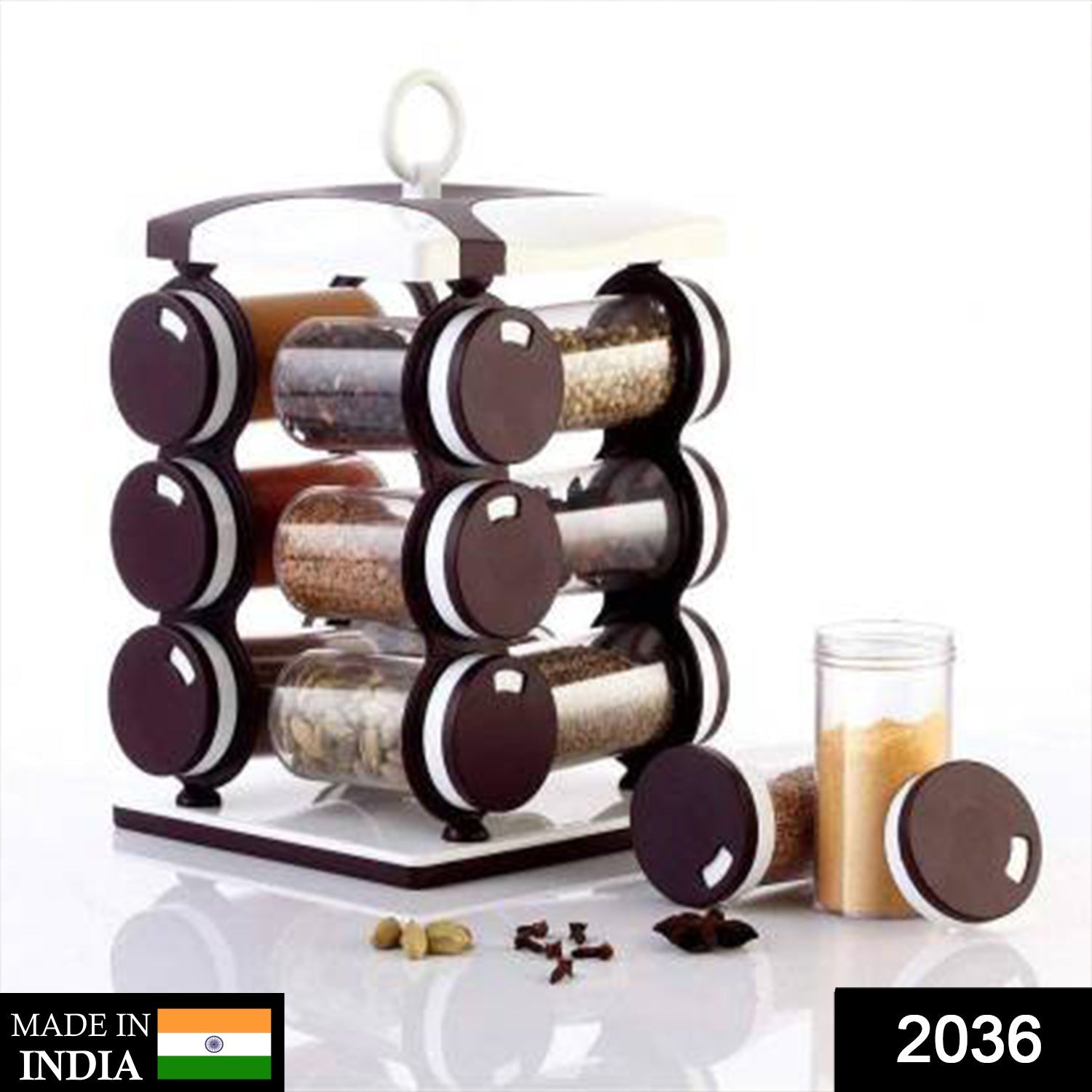 Spice jar Set - Food Grade Plastic 12pcs Spice jar (Brown Box) - Bhavnagar Deodap