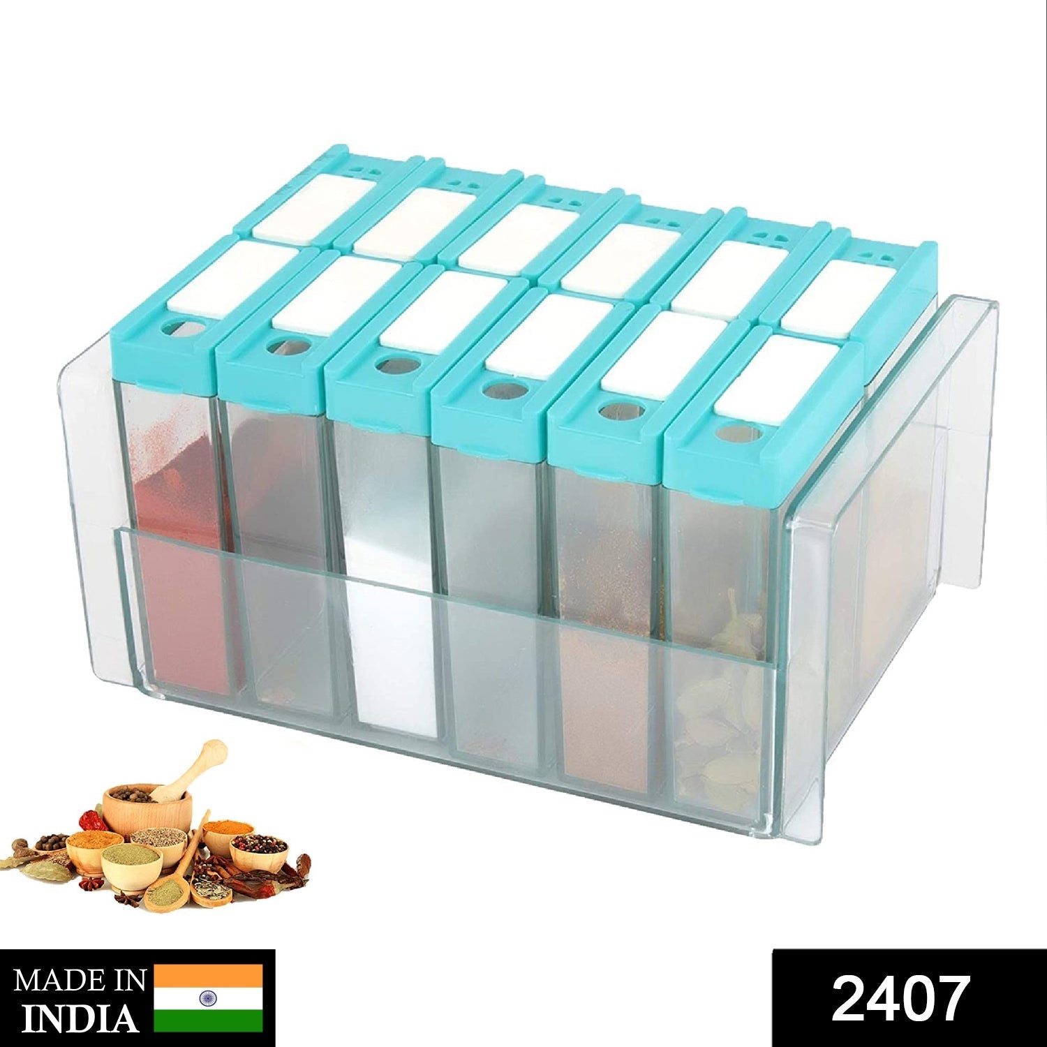 Plastic Spice Jars Dispenser Masala Rack Easy Flow Storage - Bhavnagar Deodap