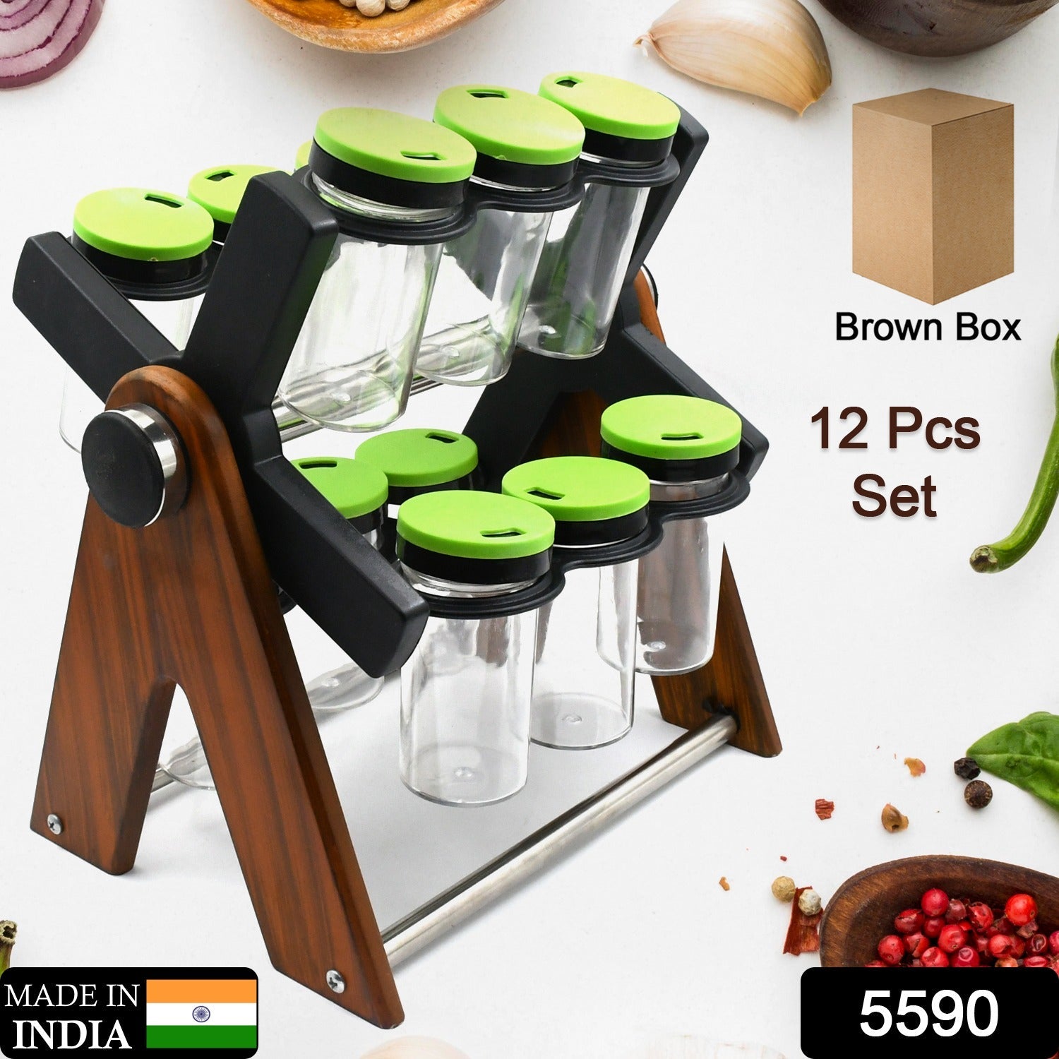 360 Degree Revolving Masala Box Container Spice Rack Containers Set (12 pcs Set) - Bhavnagar Deodap