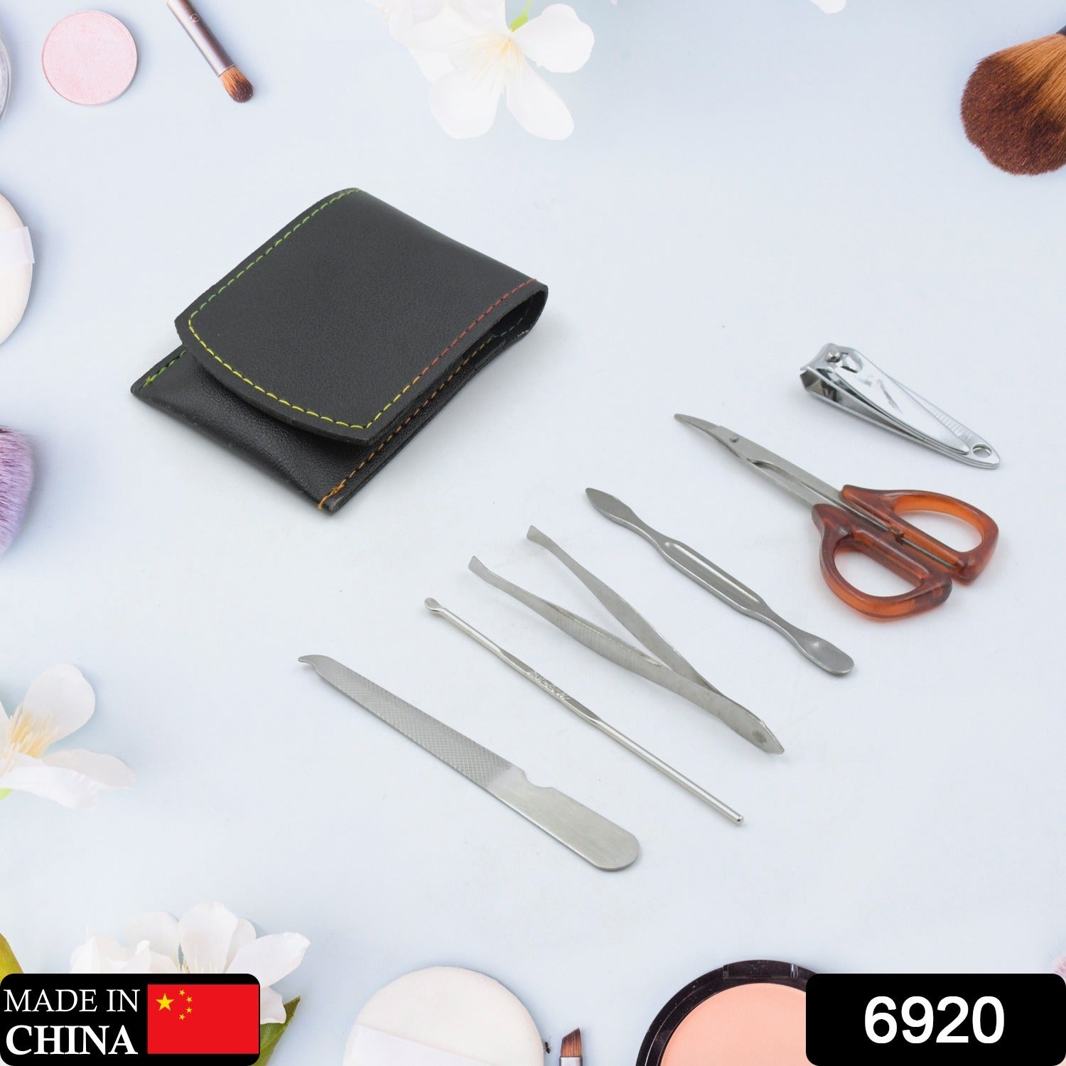 6in1 Nail Clipper Kit Fingernail Clipper, Manicure Set, Stainless Steel Nail Cutter Set ,Manicure Tool, Nail Clippers Care Tools with Lightweight and Beautiful Travel Leather Case (6 Pc Set) - Bhavnagar Deodap