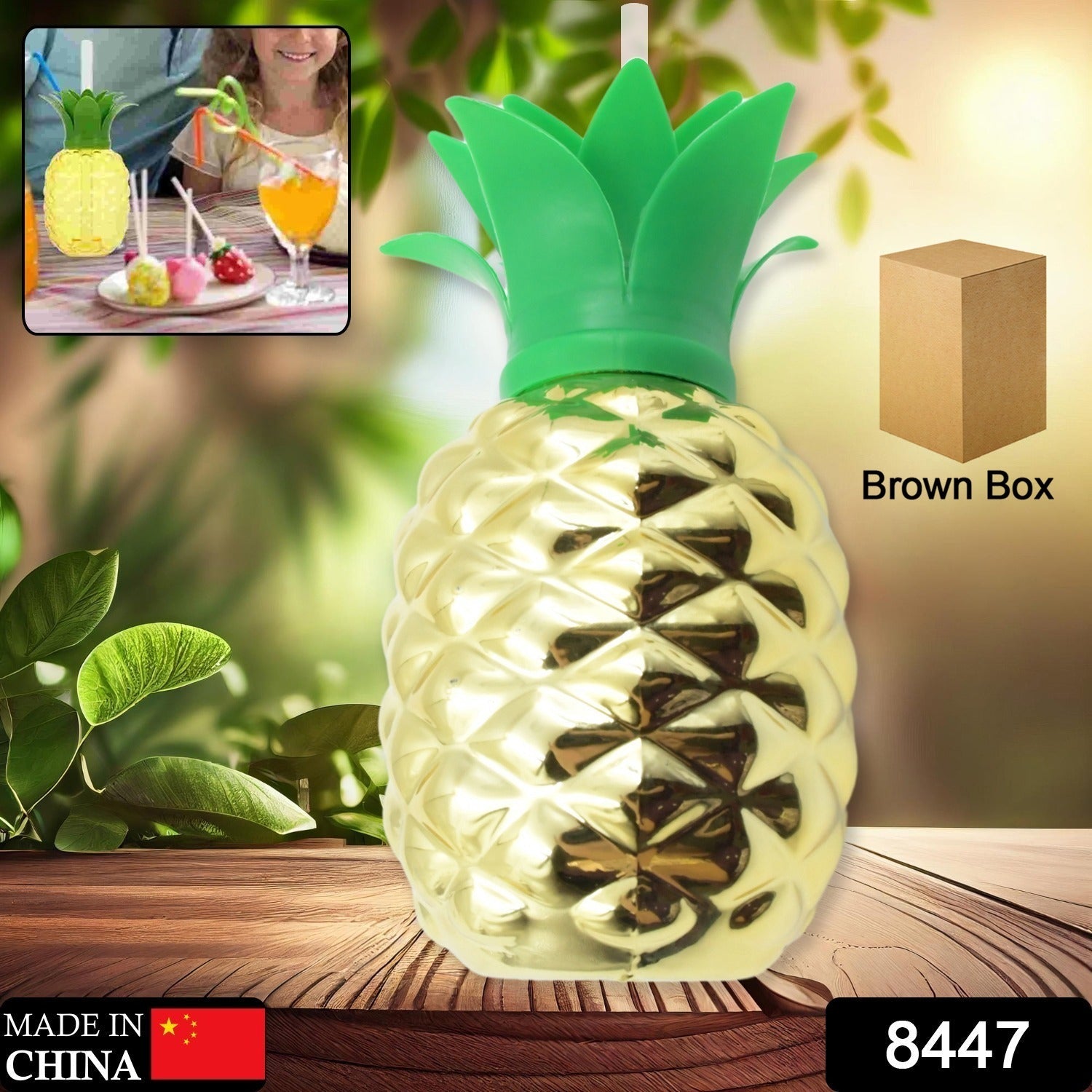 Plastic Pineapple Cups with Straw (1 Pc) - Party Favors, Hawaiian, Beach - Bhavnagar Deodap