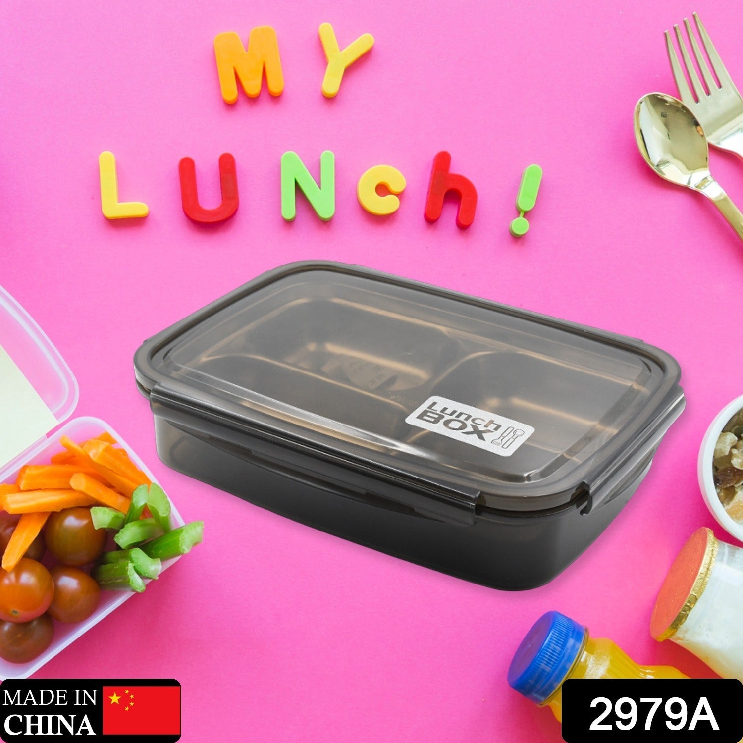 Black Transparent 4 Compartment Lunch Box for Kids and adults, Stainless Steel Lunch Box with 4 Compartments For Office, Travel, School, Home - Bhavnagar Deodap