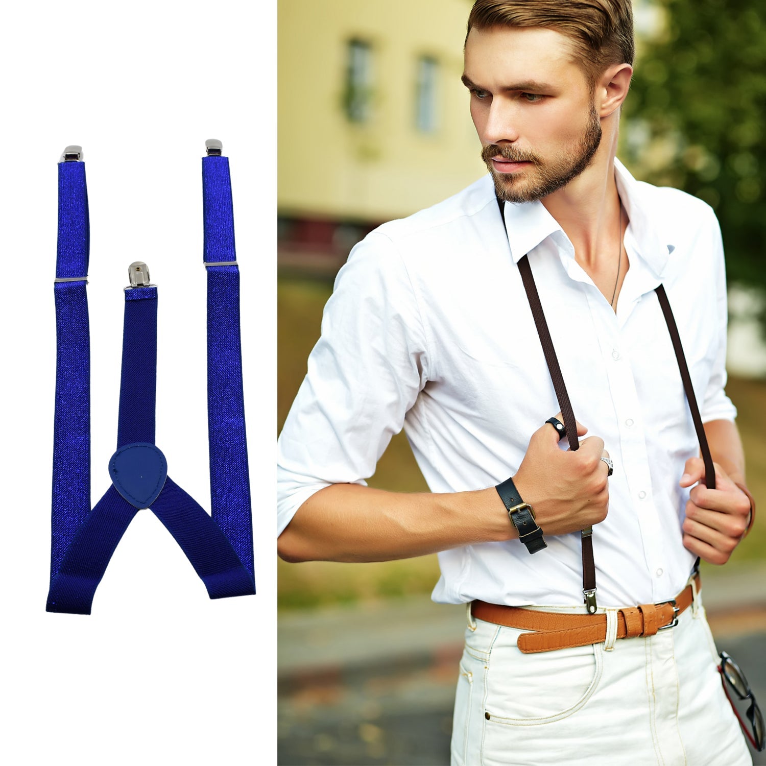 Royal Blue color suspenders belts stylish, Metal Clip Elastic Casual and Formal Suspenders for MEN boys women girls - Bhavnagar Deodap