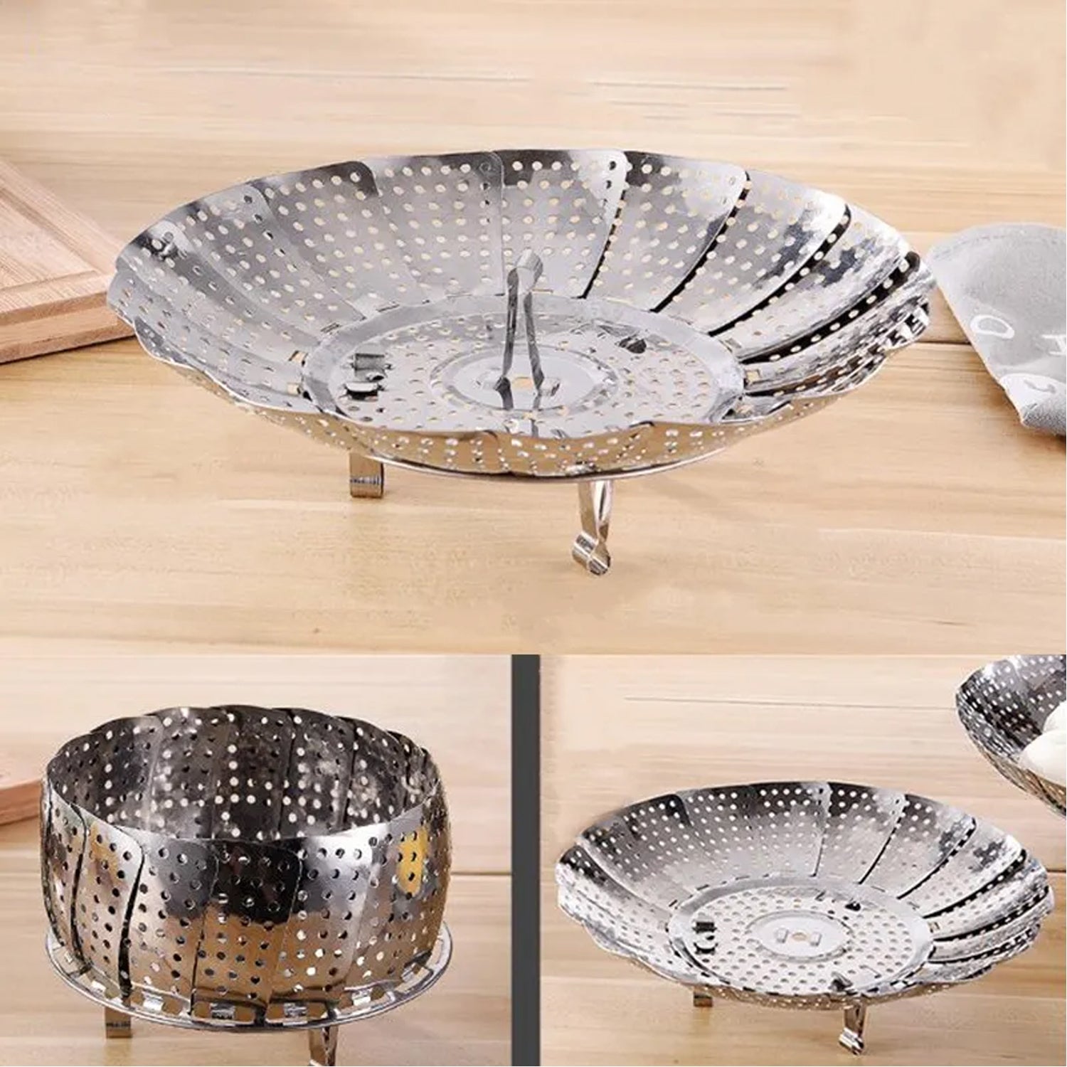 Unique Design Stainless-Steel Heaviest vegetable ,Cooking Foldable Steamer Basket for Kitchen Utensils/Dish Drying Rack/Plate Stand/ Basket - Bhavnagar Deodap
