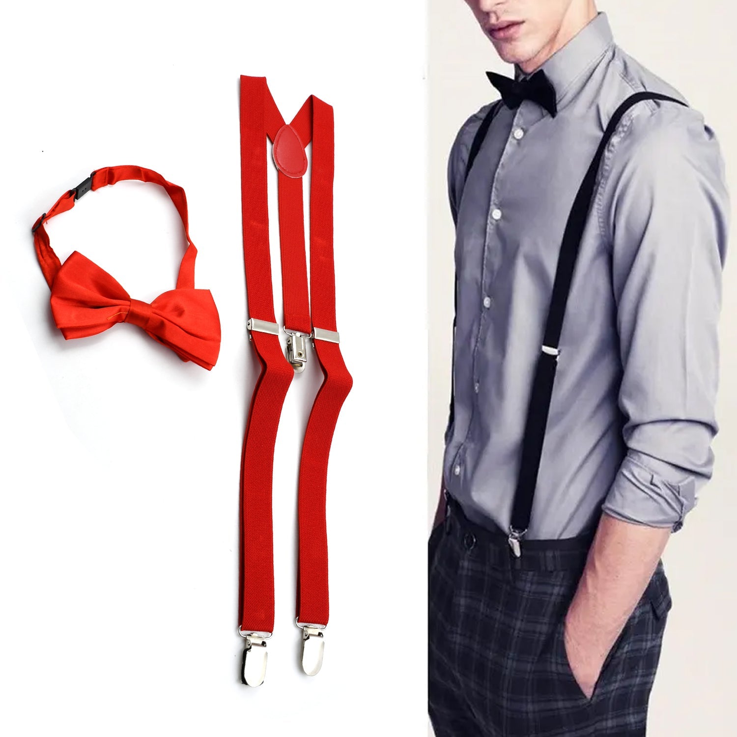 Fashion Accessories Suspenders for Men: Button Pant Braces Clothes Accessory with Elastic, Y Back Design - Regular and Tall Sizes Mix color (1pc) - Bhavnagar Deodap