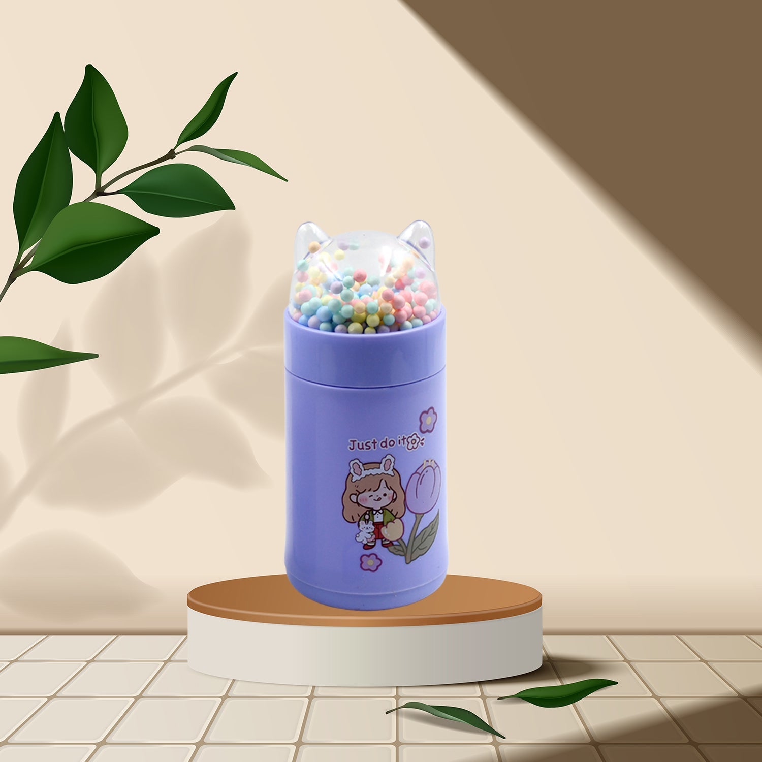 Girl Glass Water Bottle for School with Kid Sparkle Strap Cat Lid Sequins Glitter Glass Cup Birthday Gift Children 350ml (MOQ :- 75 pc) - Bhavnagar Deodap